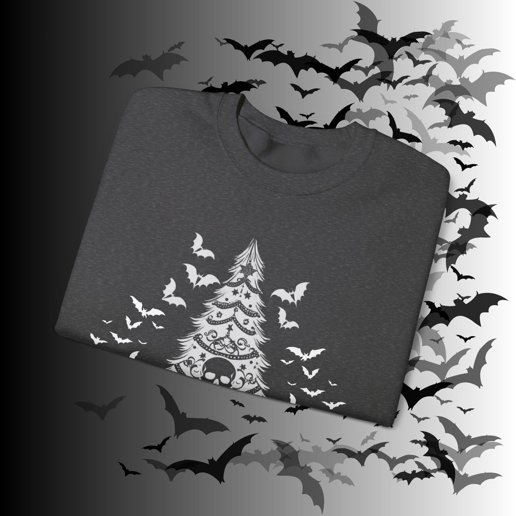 Merry Creepmas Tree Crewneck Sweatshirt — Gothic Christmas Skull Bat