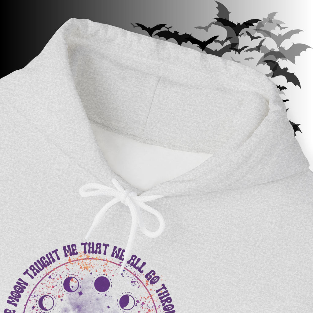 The Moon Taught Me We All Go Through Phases Hoodie — Witchy Moon Phase Pullover