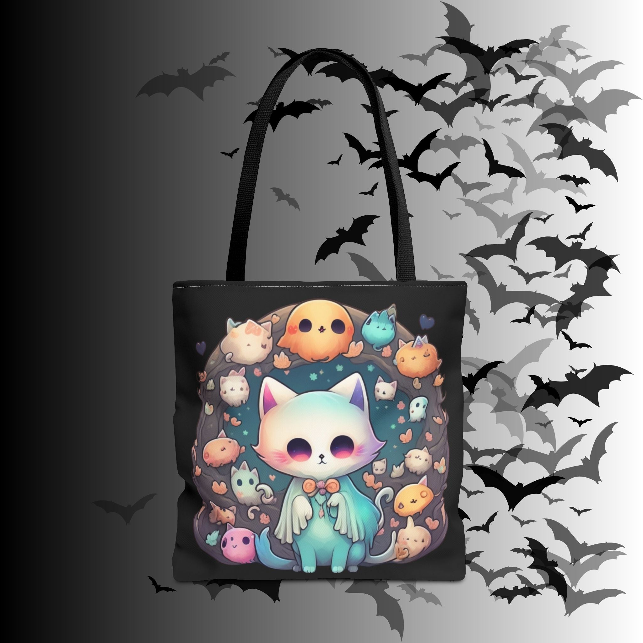 Pastel Goth Ghost Cat Tote Bag — Kawaii Spooky All-Over Print