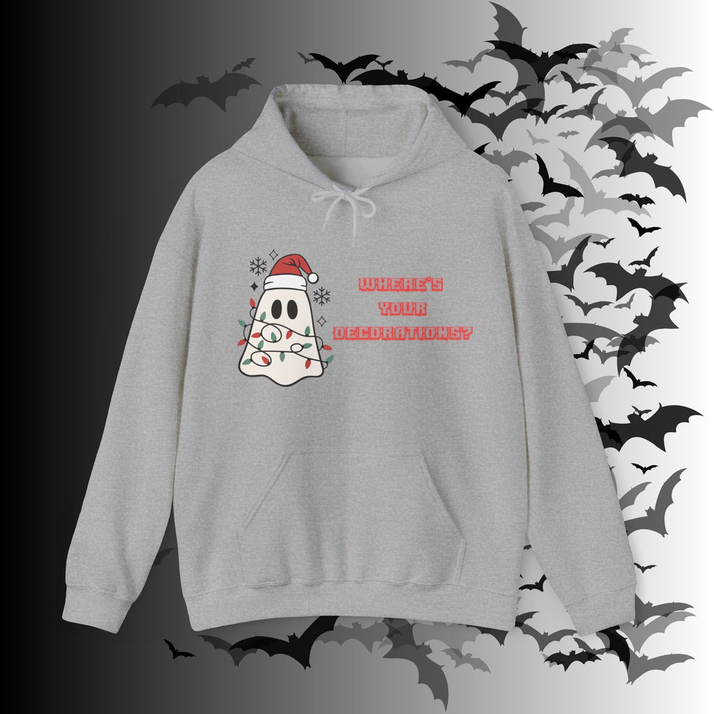 Where's Your Decorations Ghost Hoodie — Funny Gothic Christmas Pullover