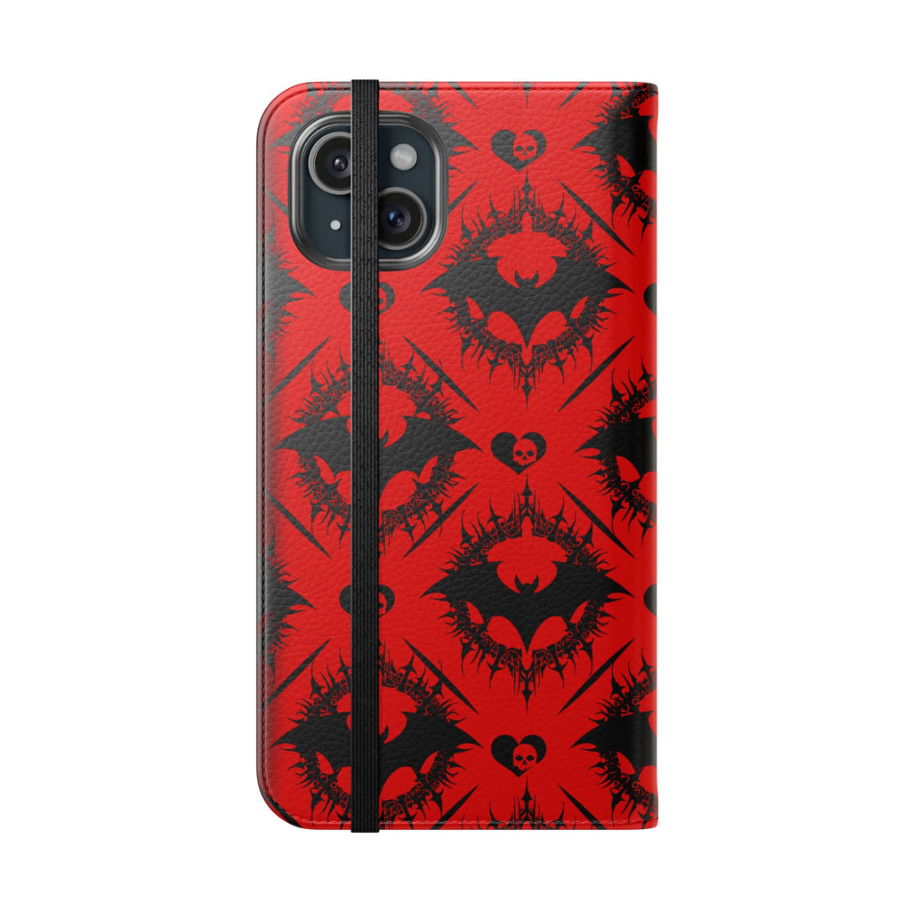 Gothic Bat Wallet Flip Case - Elegant Goth Phone Wallet - Bat Pattern Flip Case - Gothic Phone Case - Stylish Wallet Phone Case