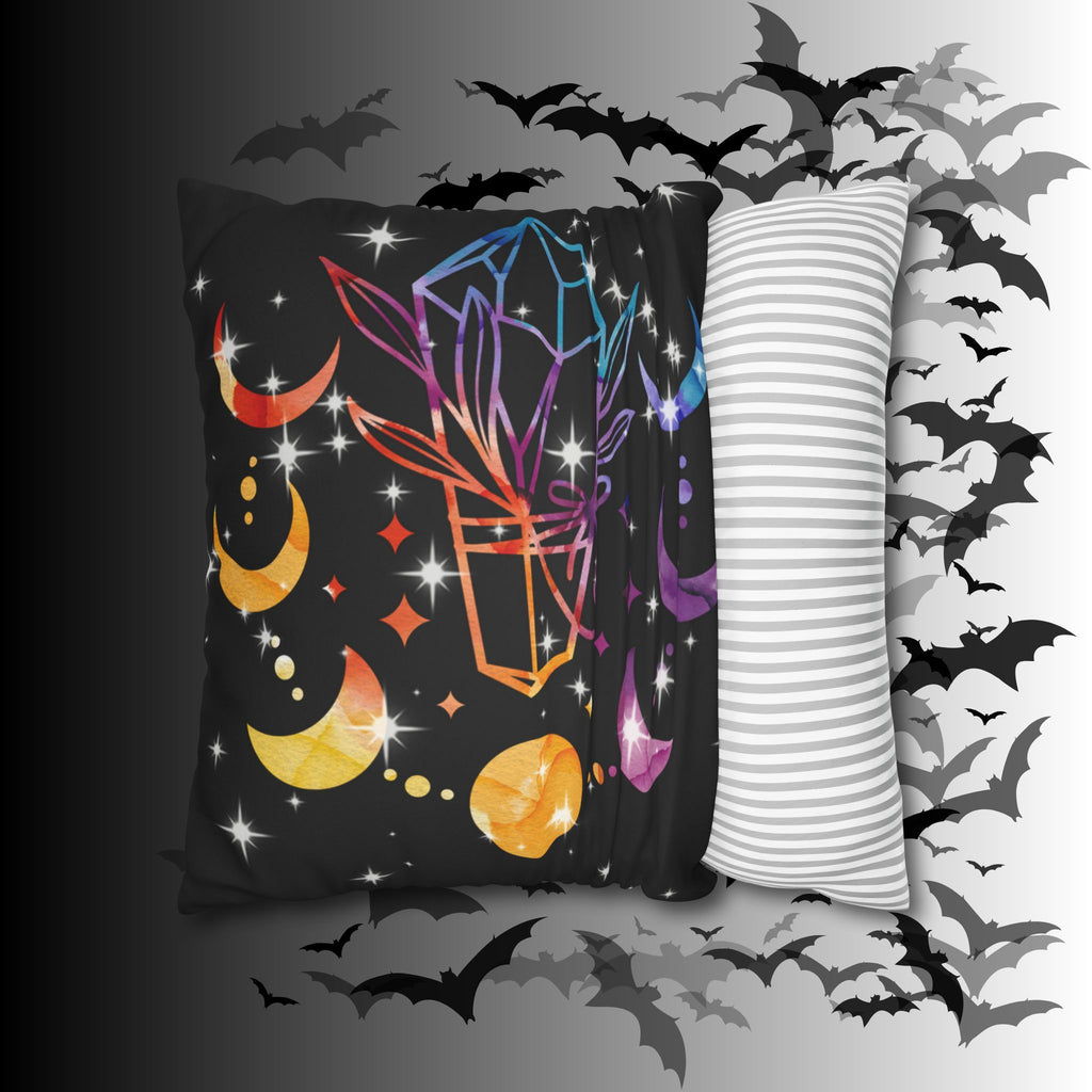 Rainbow Crystal Celestial Throw Pillow — Witchy Gothic Dark Home Decor