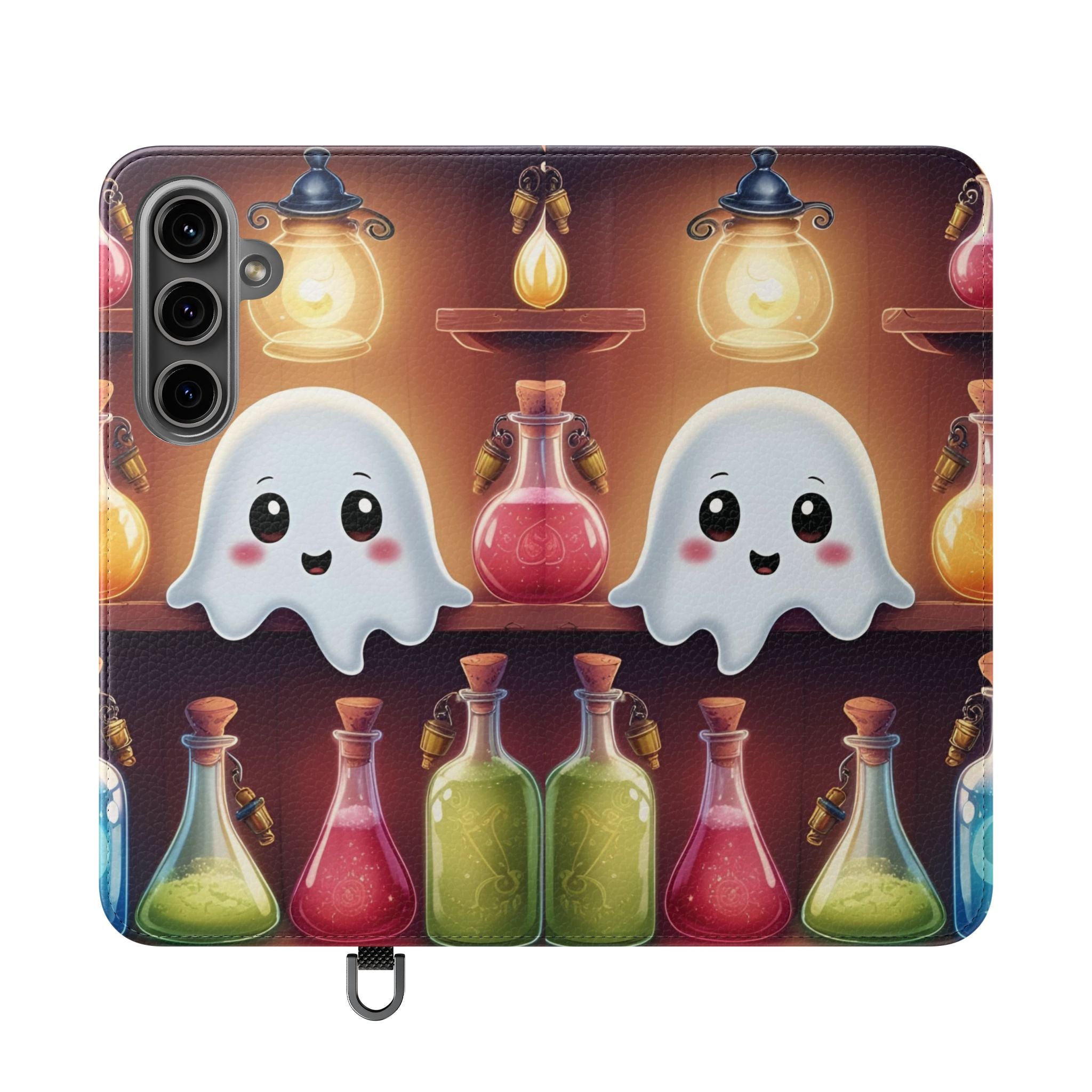 Apothecary Ghost Flip Wallet Case - Spooky Halloween Phone Case - Gothic Ghost Smartphone Case -  Ghost on a Shelf Wallet Case