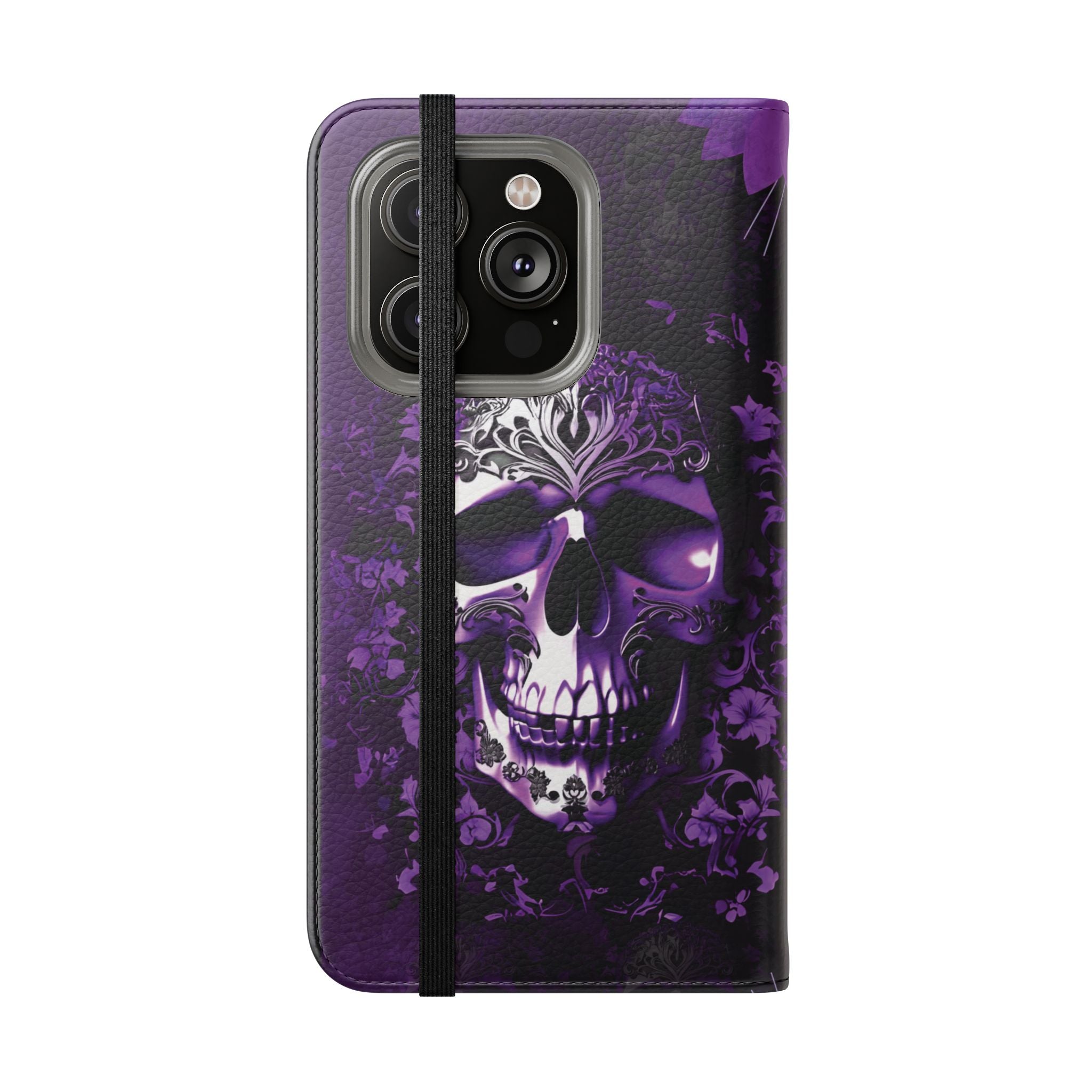 Purple Pastel Goth Skull Flip Wallet Phone Case - Skull Wallet Case for Samsung iPhone - Gothic Style Skull Wallet Phone Cases