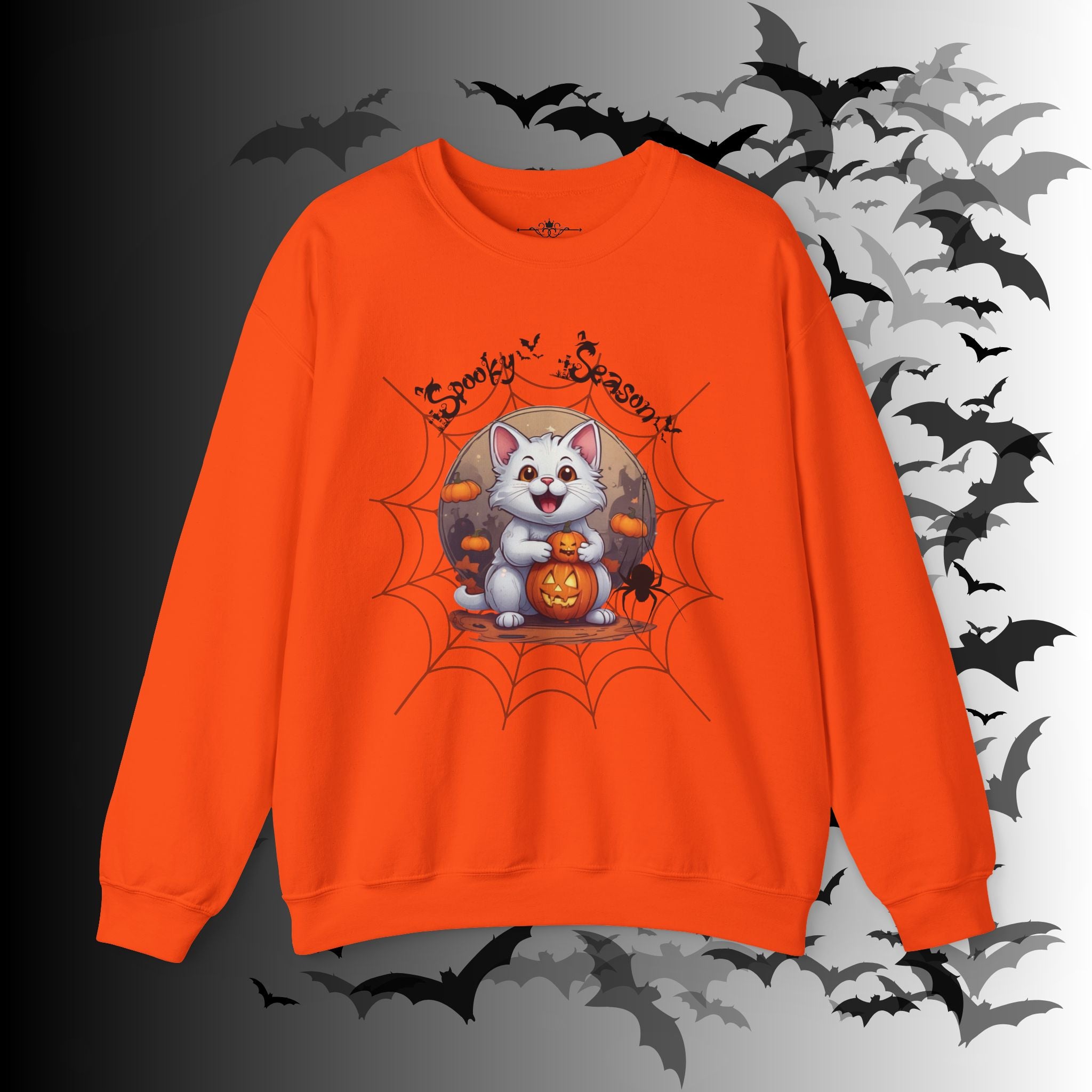 Spooky Season Cat Crewneck Sweatshirt — Kawaii Halloween Pumpkin