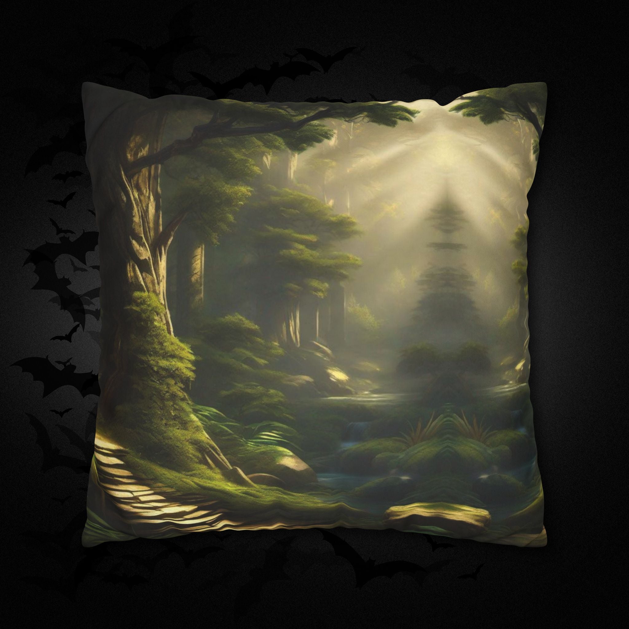 Mystical Forest Throw Pillow — Dark Cottagecore Woodland Home Decor