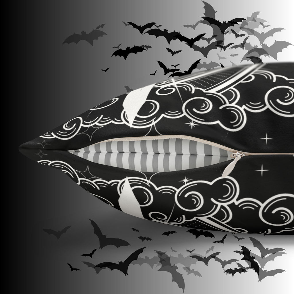 Gothic Moon Sword Celestial Throw Pillow — Dark Witchy Home Decor