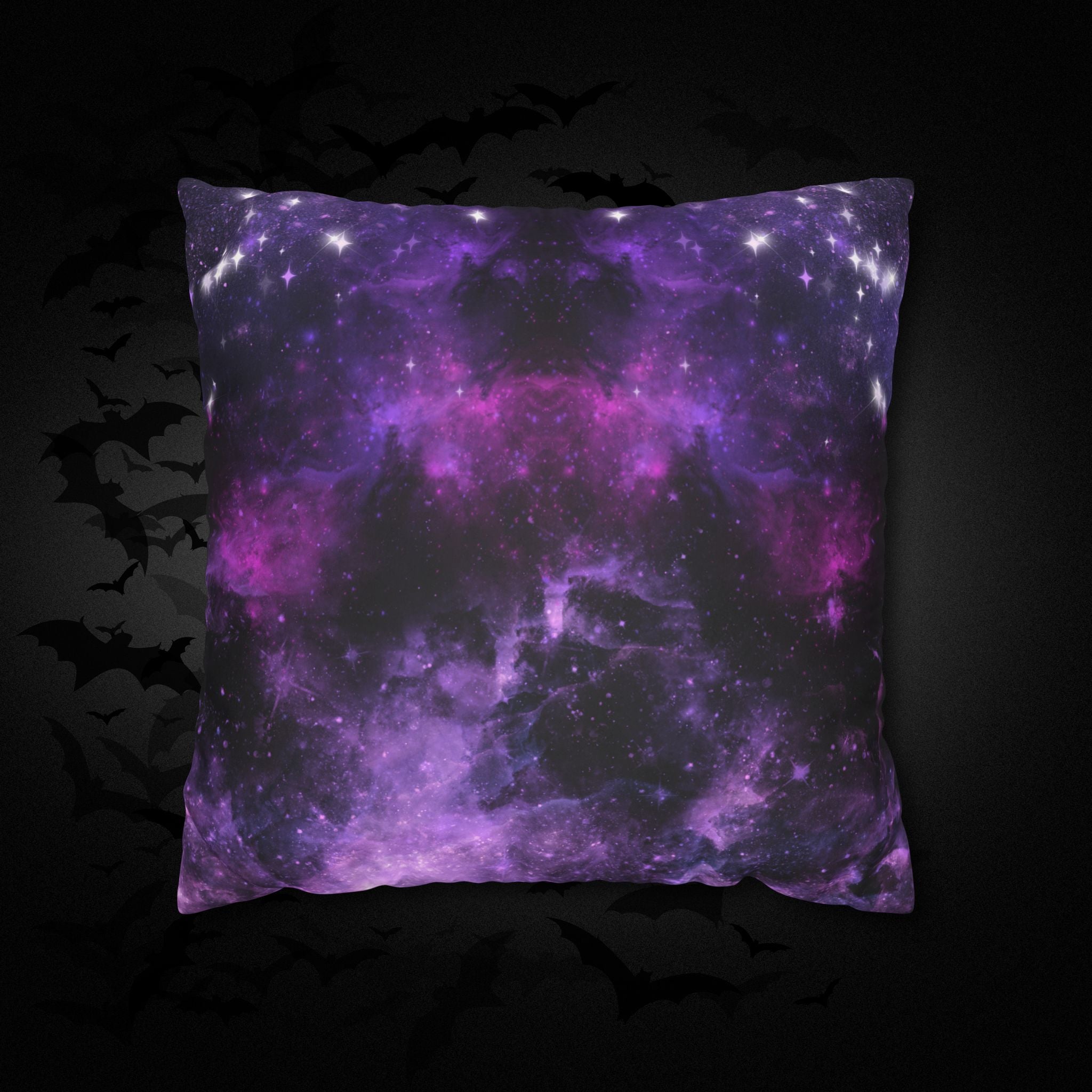 Purple Galaxy Cosmic Throw Pillow — Dark Celestial Witchy Home Decor