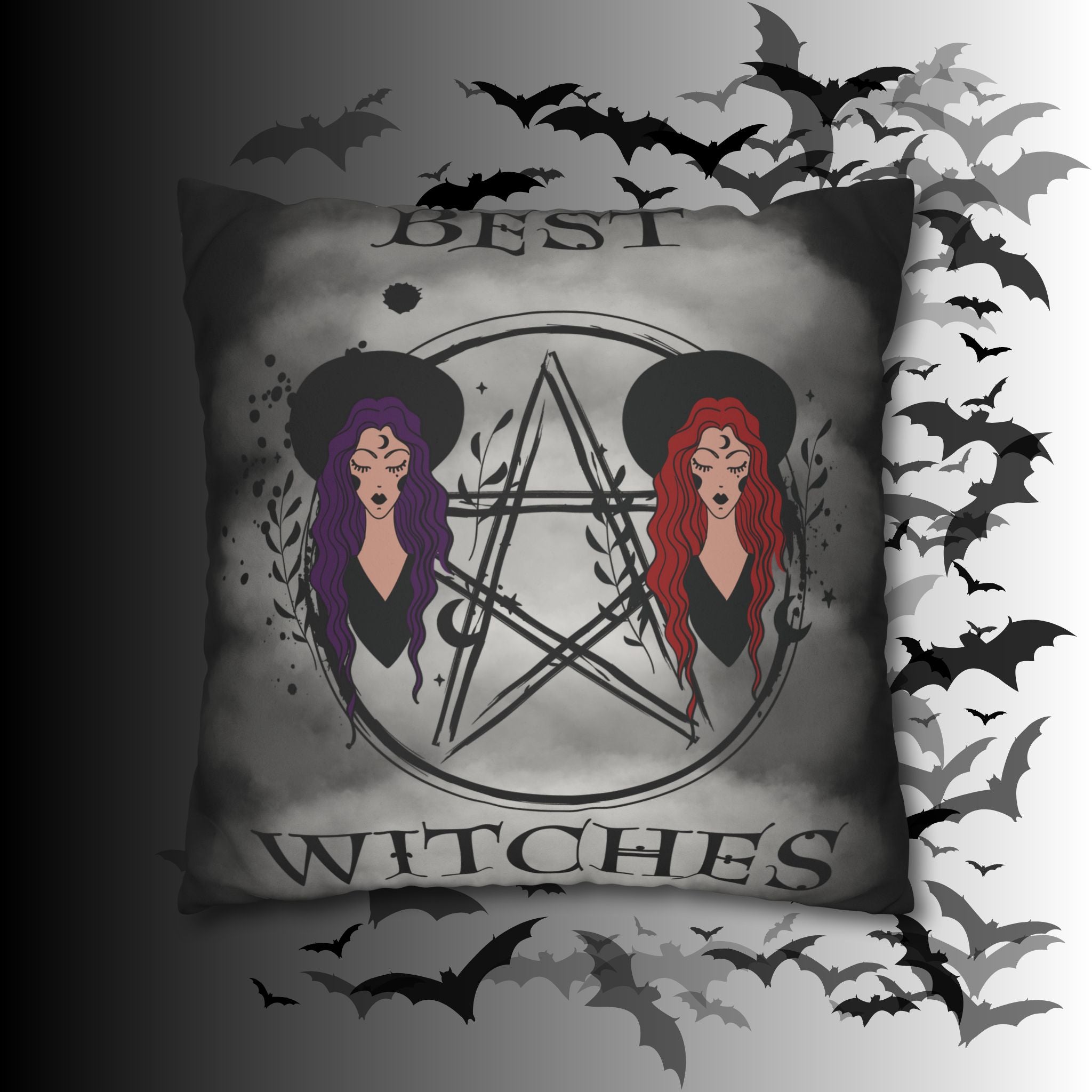 Best Witches Gothic BFF Throw Pillow — Witch Dark Cottagecore Home Decor