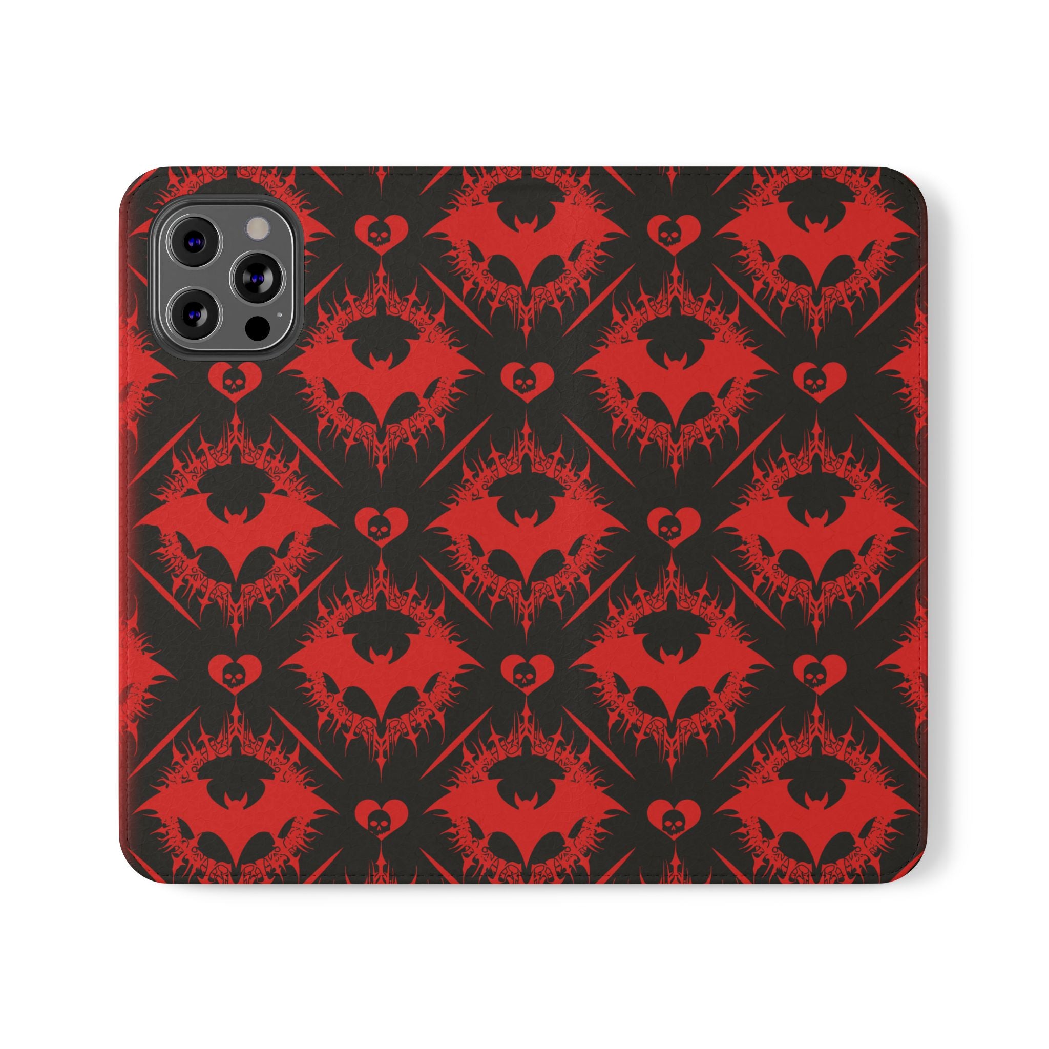 Gothic Bat Wallet Flip Case - Elegant Goth Phone Wallet - Bat Pattern Flip Case - Gothic Phone Case - Stylish Wallet Phone Case