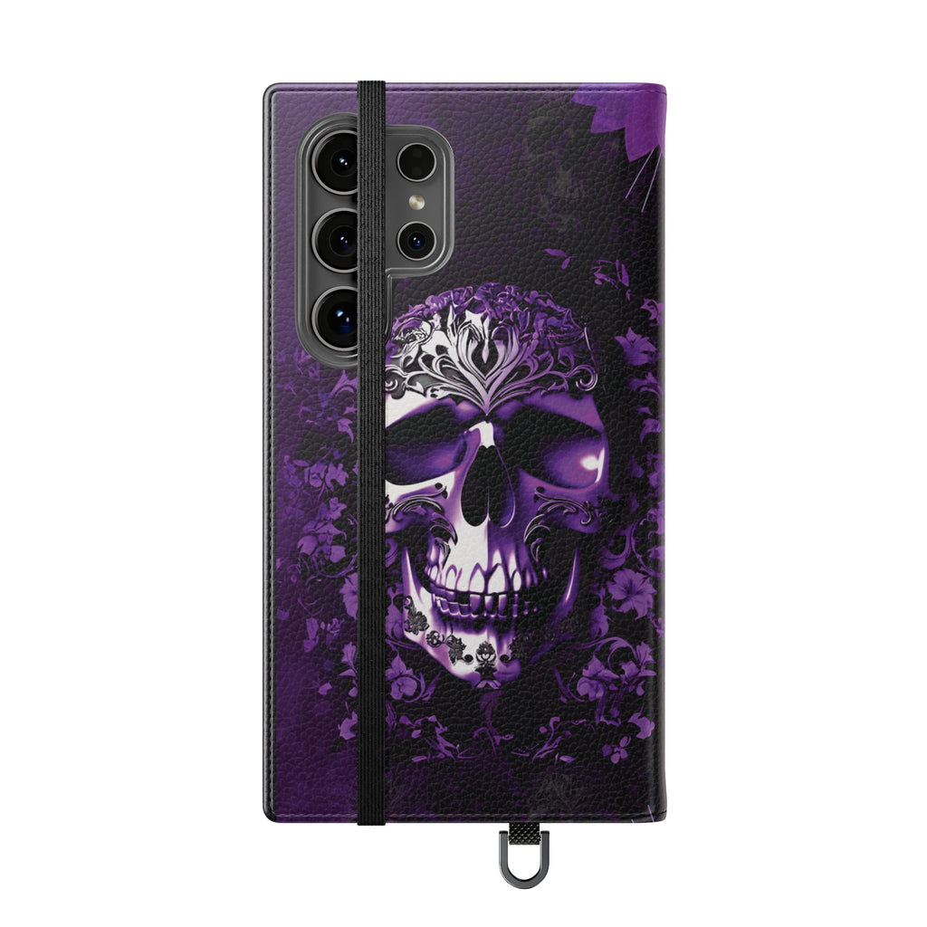 Purple Pastel Goth Skull Flip Wallet Phone Case - Skull Wallet Case for Samsung iPhone - Gothic Style Skull Wallet Phone Cases