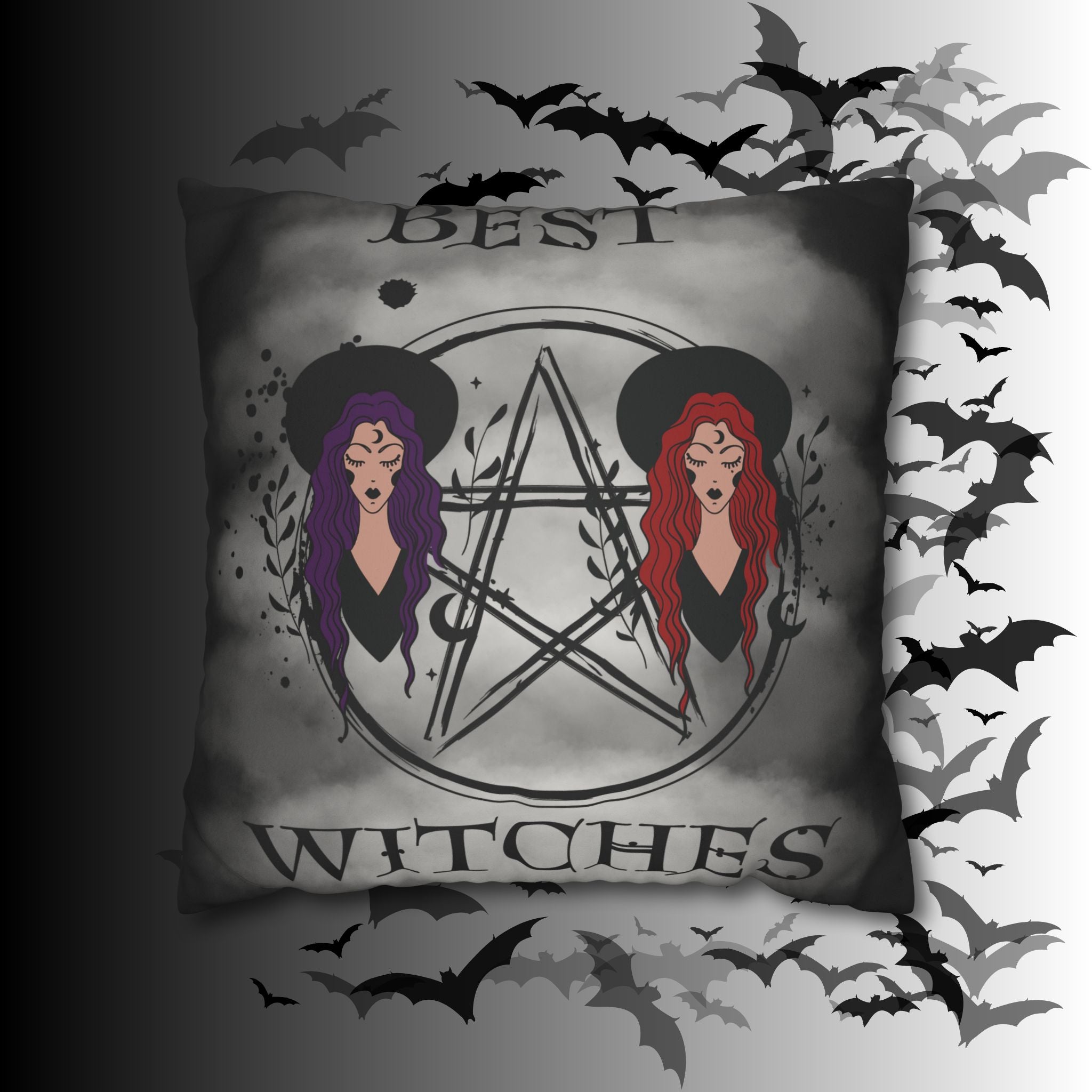 Best Witches Gothic BFF Throw Pillow — Witch Dark Cottagecore Home Decor