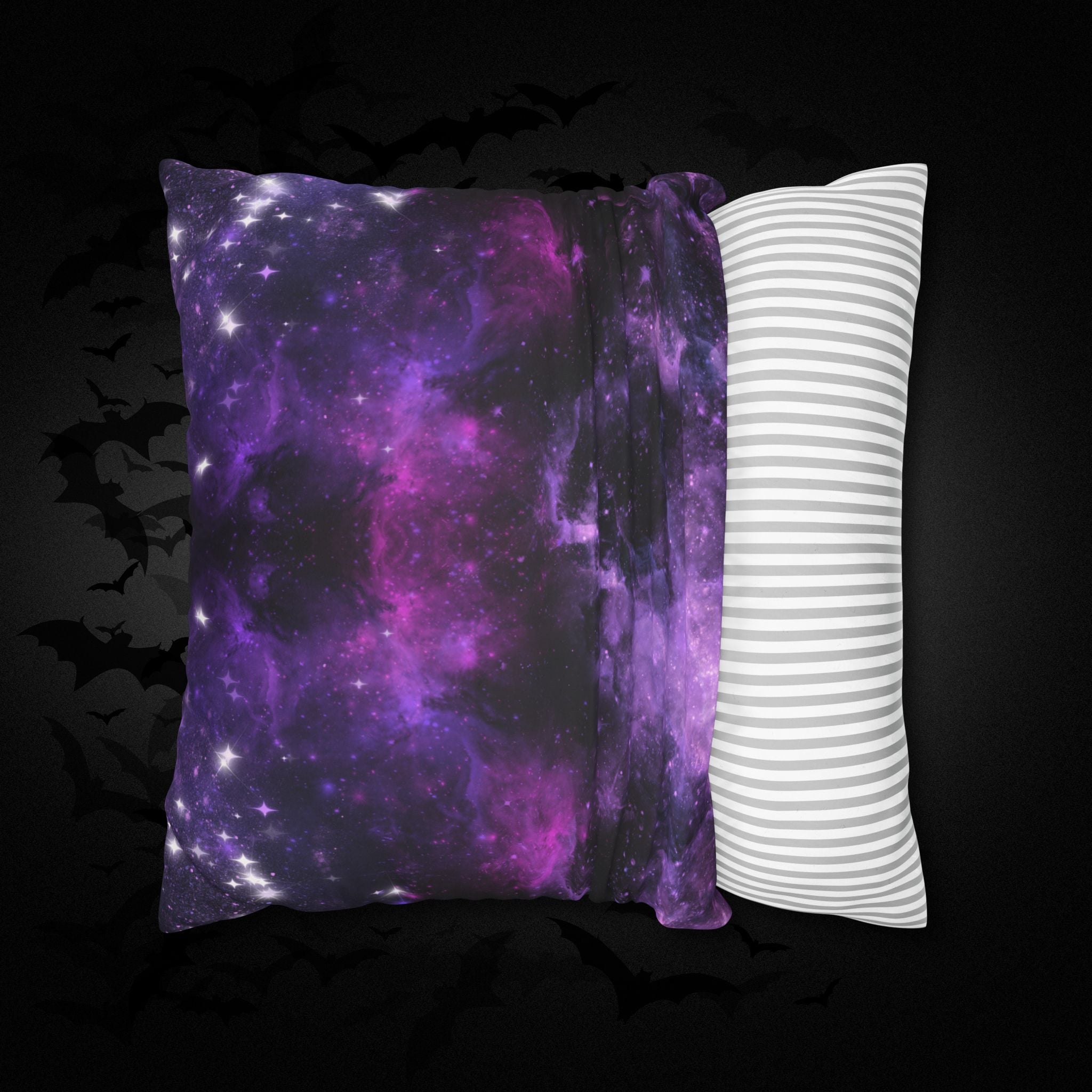 Purple Galaxy Cosmic Throw Pillow — Dark Celestial Witchy Home Decor