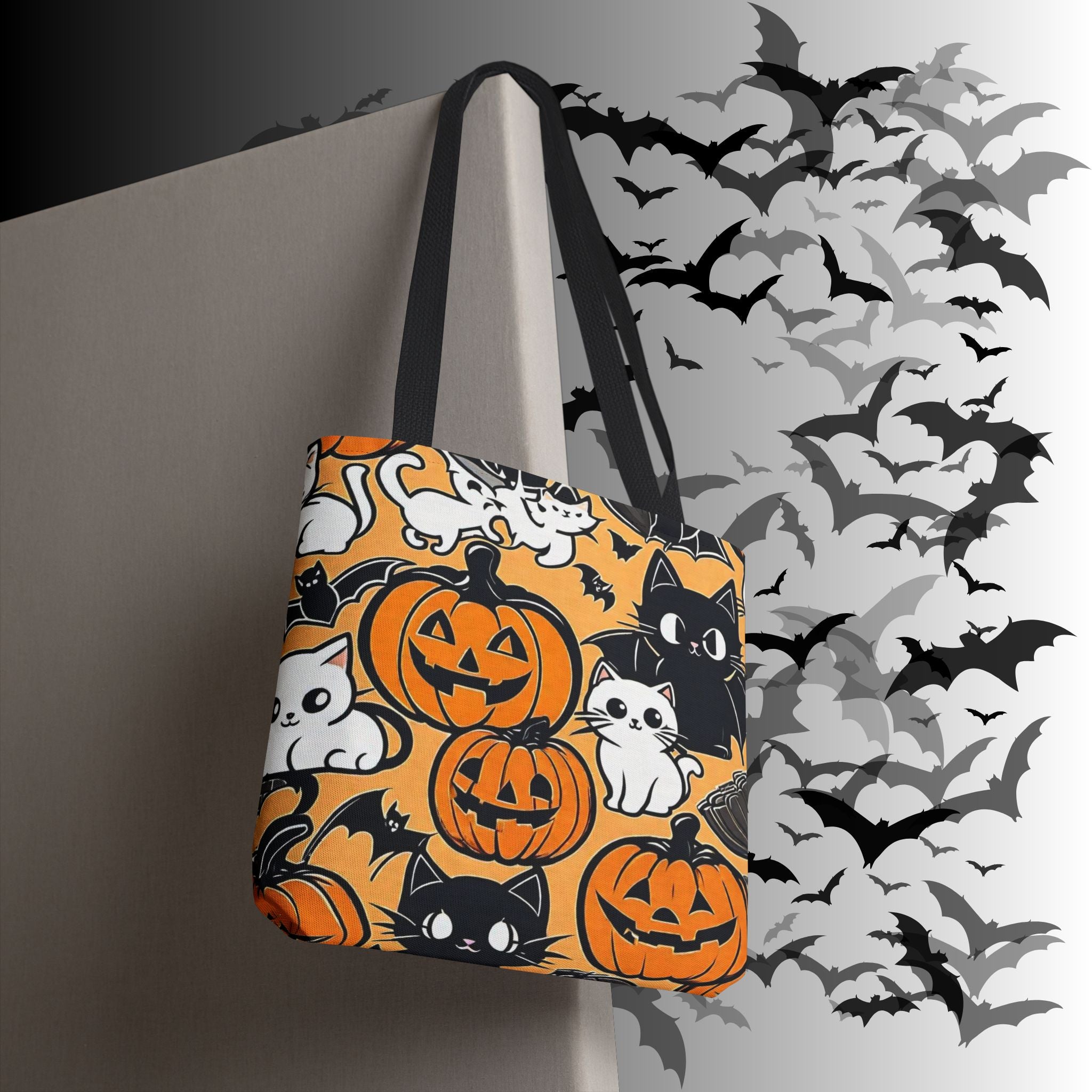 Kawaii Halloween Cat & Pumpkin Tote Bag — Spooky Cute Pattern