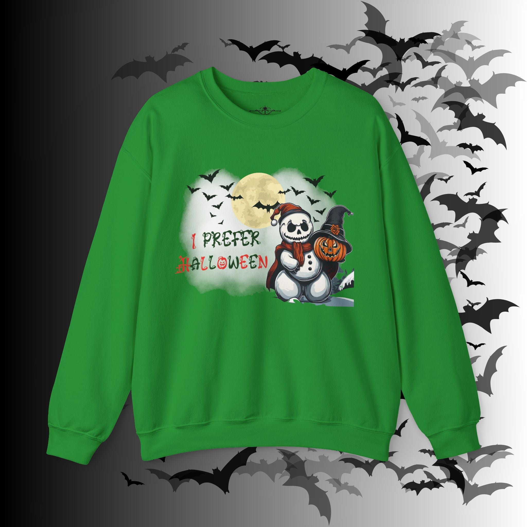I Prefer Halloween Crewneck Sweatshirt — Gothic Christmas Snowman Pumpkin