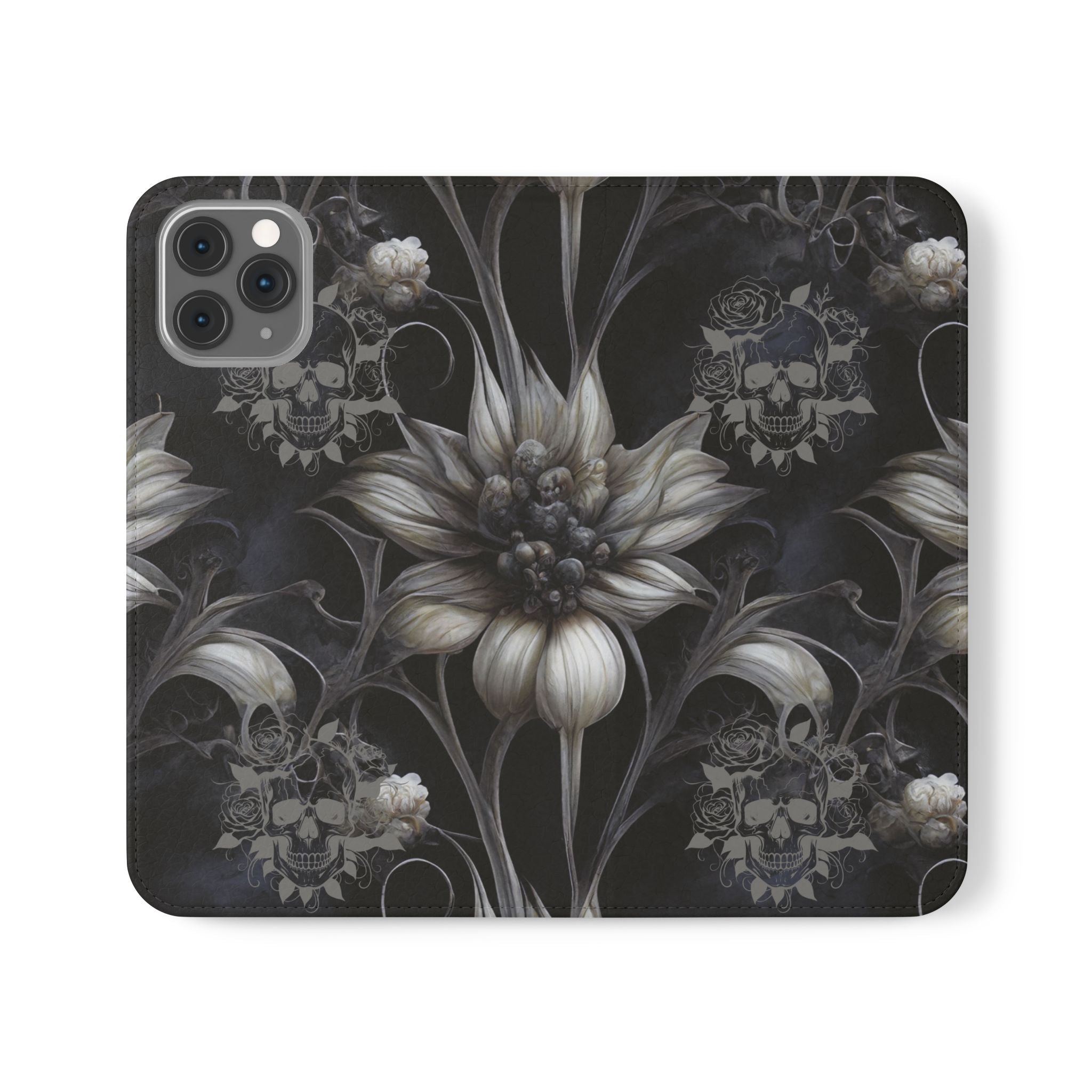 Goth Botanical Flip Wallet Case for iPhone and Samsung Galaxy Phones