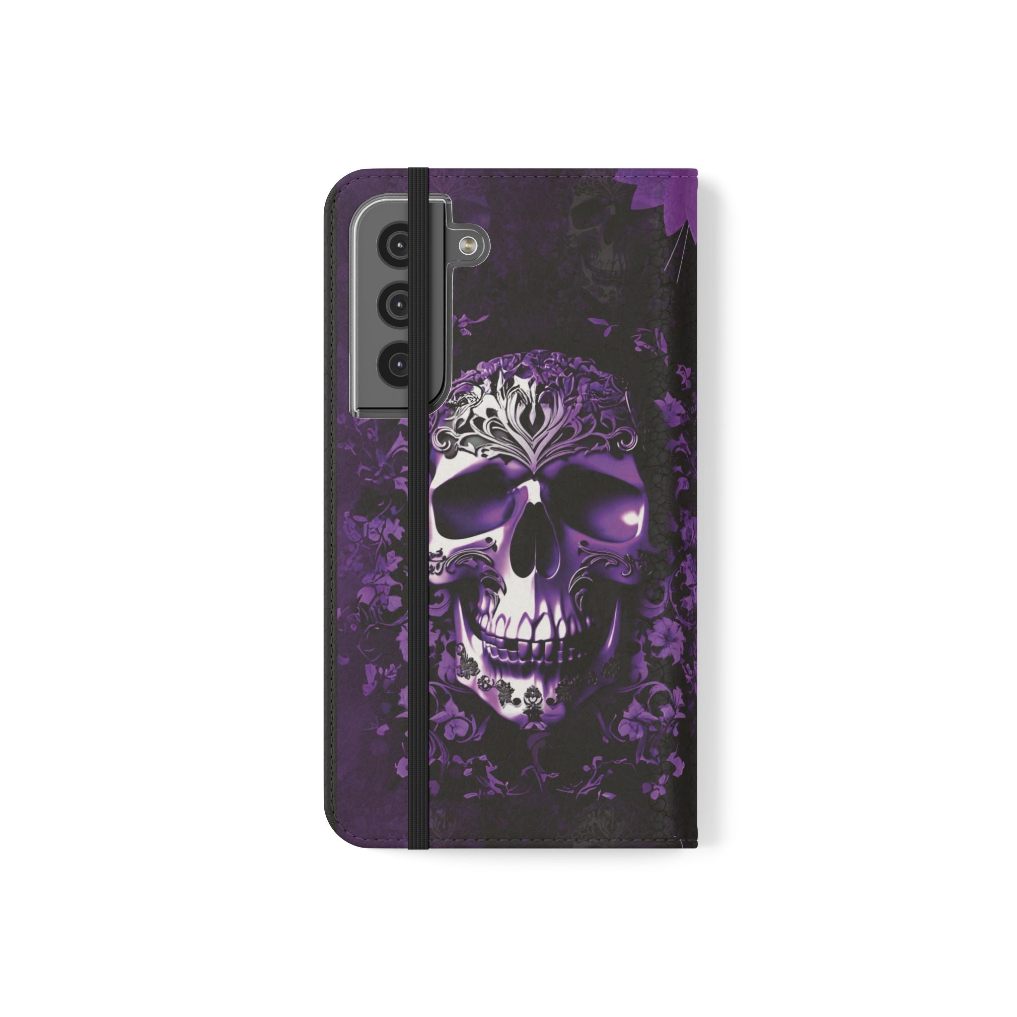 Purple Pastel Goth Skull Flip Wallet Phone Case - Skull Wallet Case for Samsung iPhone - Gothic Style Skull Wallet Phone Cases