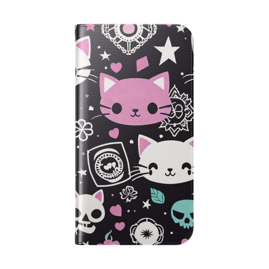 Pastel Goth Cat Flip Wallet Phone Case - Goth Cat Wallet Case for Samsung iPhone - Gothic Style Cats Wallet Phone Cases