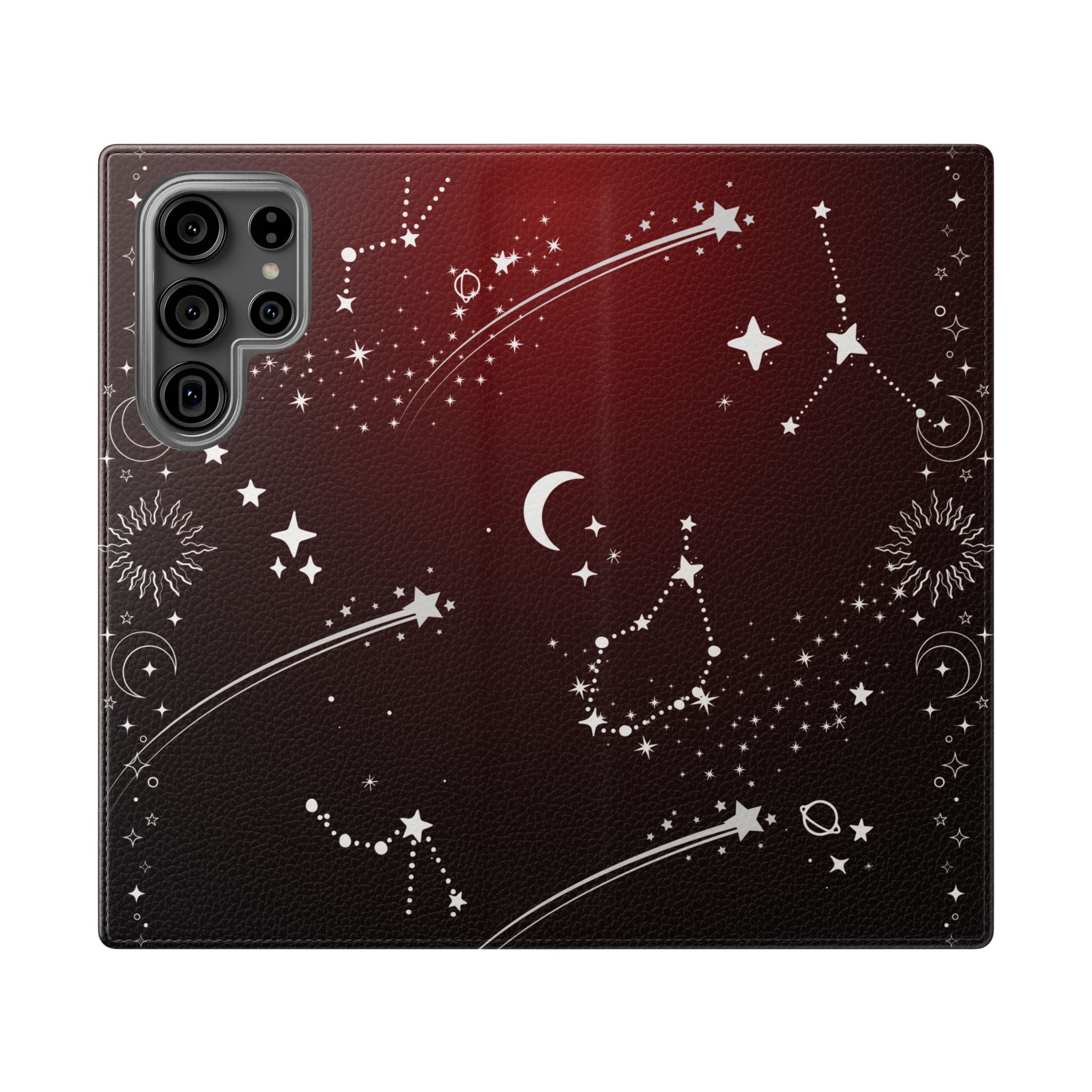 Gothic Celestial Black and Red Flip Wallet Case for iPhone and Samsung Galaxy Phones