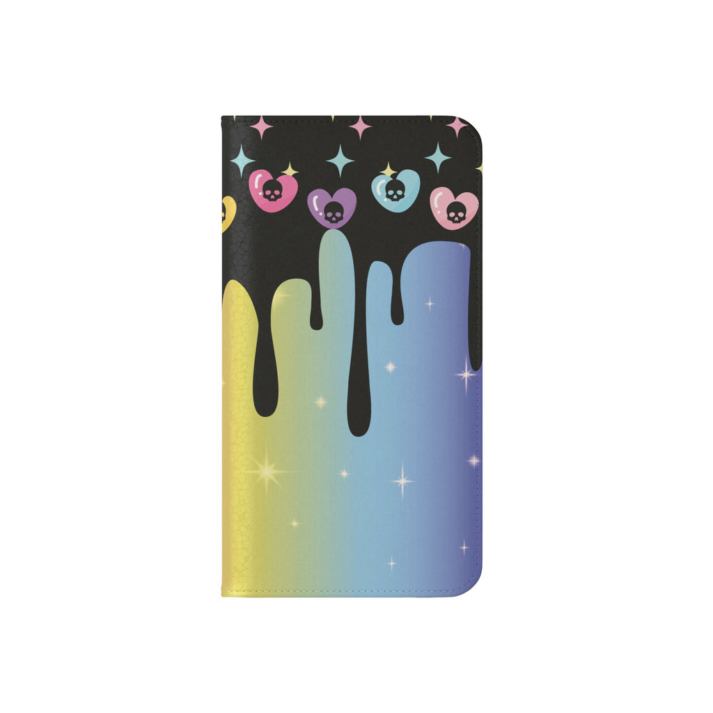 Pastel Goth Drippy Rainbow Skulls Flip Wallet Phone Case - Wallet Case for Samsung and iPhone - Gothic Style Wallet Phone Cases