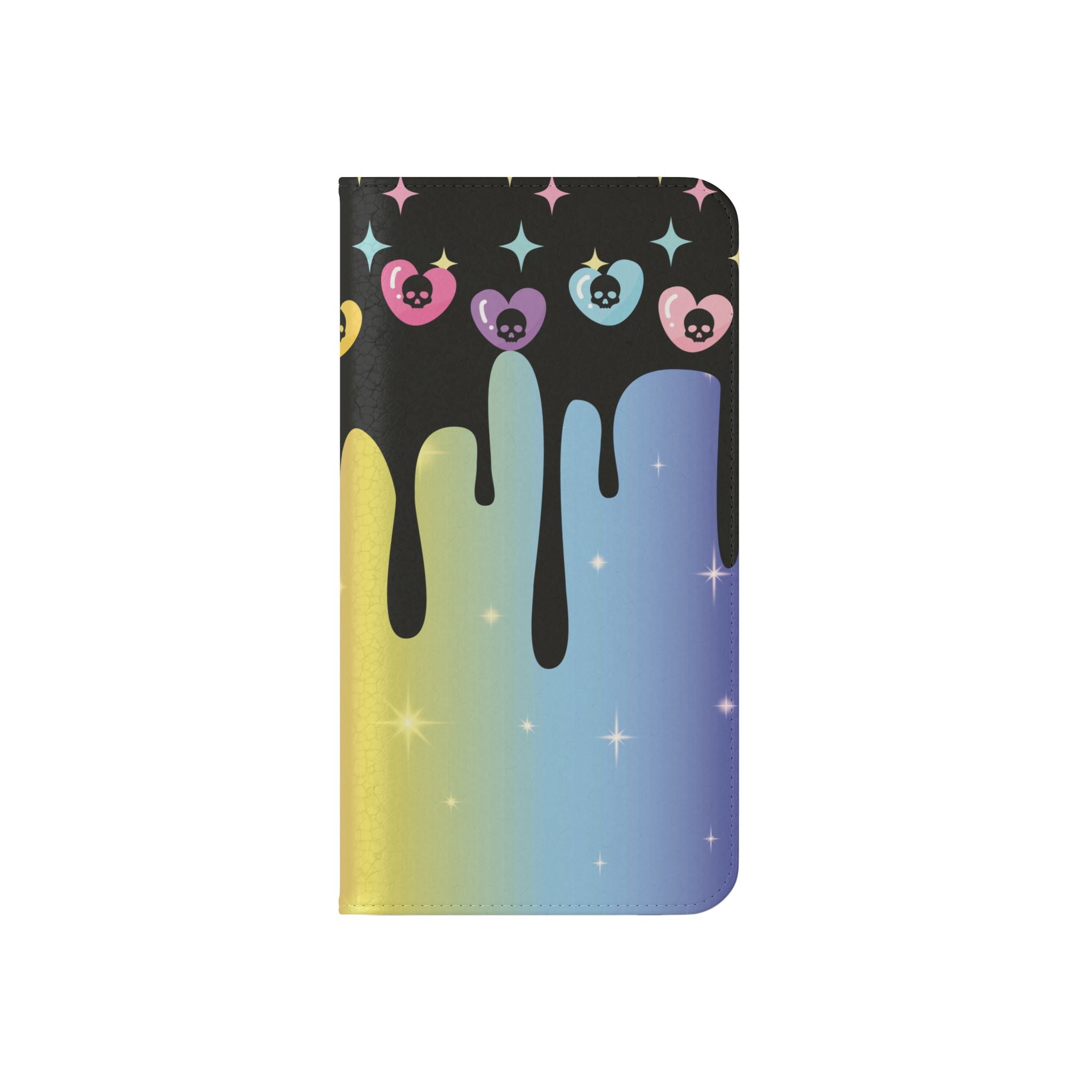 Pastel Goth Drippy Rainbow Skulls Flip Wallet Phone Case - Wallet Case for Samsung and iPhone - Gothic Style Wallet Phone Cases