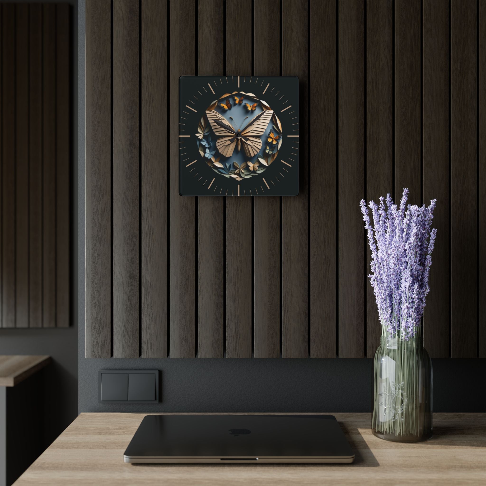 Origami Style Butterfly Acrylic Art Print Wall Clock — NOT Real Origami, Modern Zen Home Decor