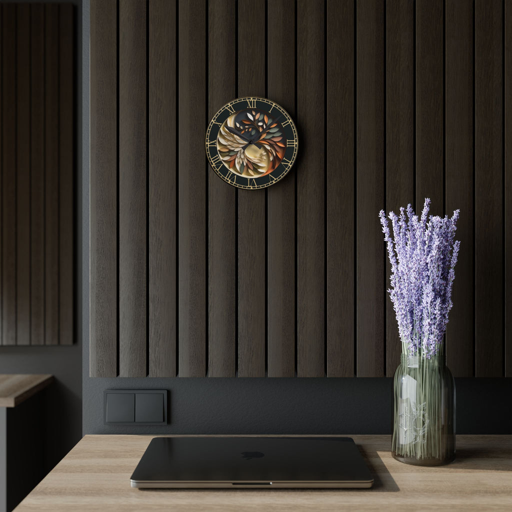 Origami Style Yin Yang Botanical Acrylic Art Print Wall Clock — NOT Real Origami, Zen Home Decor