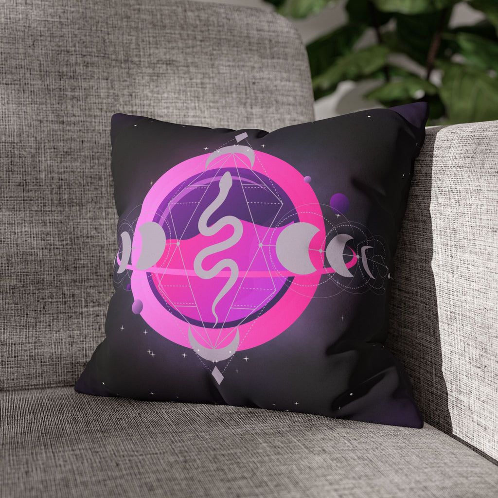 Pastel Goth Celestial Snake Moon Phases Throw Pillow — Witchy Dark Home Decor