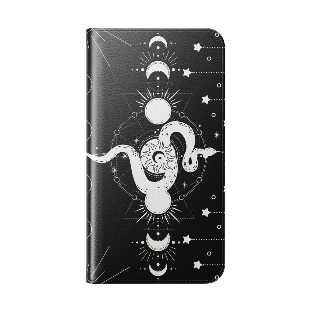 Gothic Style Celestial Snake Moon Phases Wallet Flip PhoneCase - Celestial Style Phone Case for iPhone and Samsung - Moon Phases Wallet Case