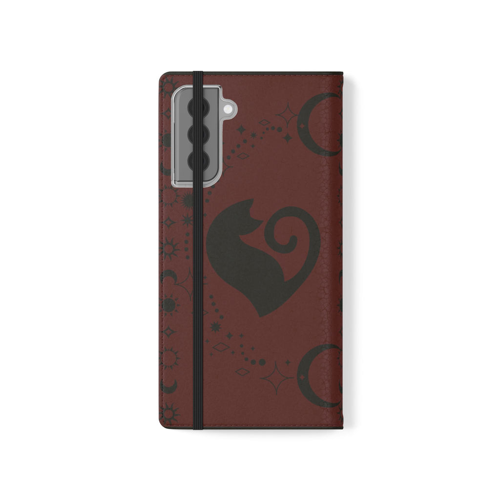 Dark Academia Celestial Black Cat Flip Wallet Case for iPhone and Samsung Galaxy Phones