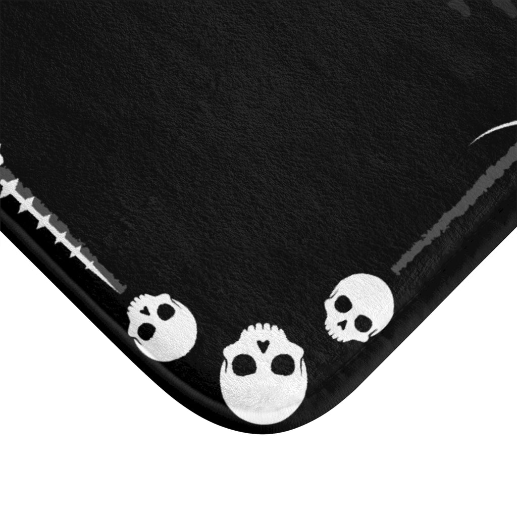 Skeleton Footprints Bath Mat — Gothic Skull Border Black Bathroom Decor
