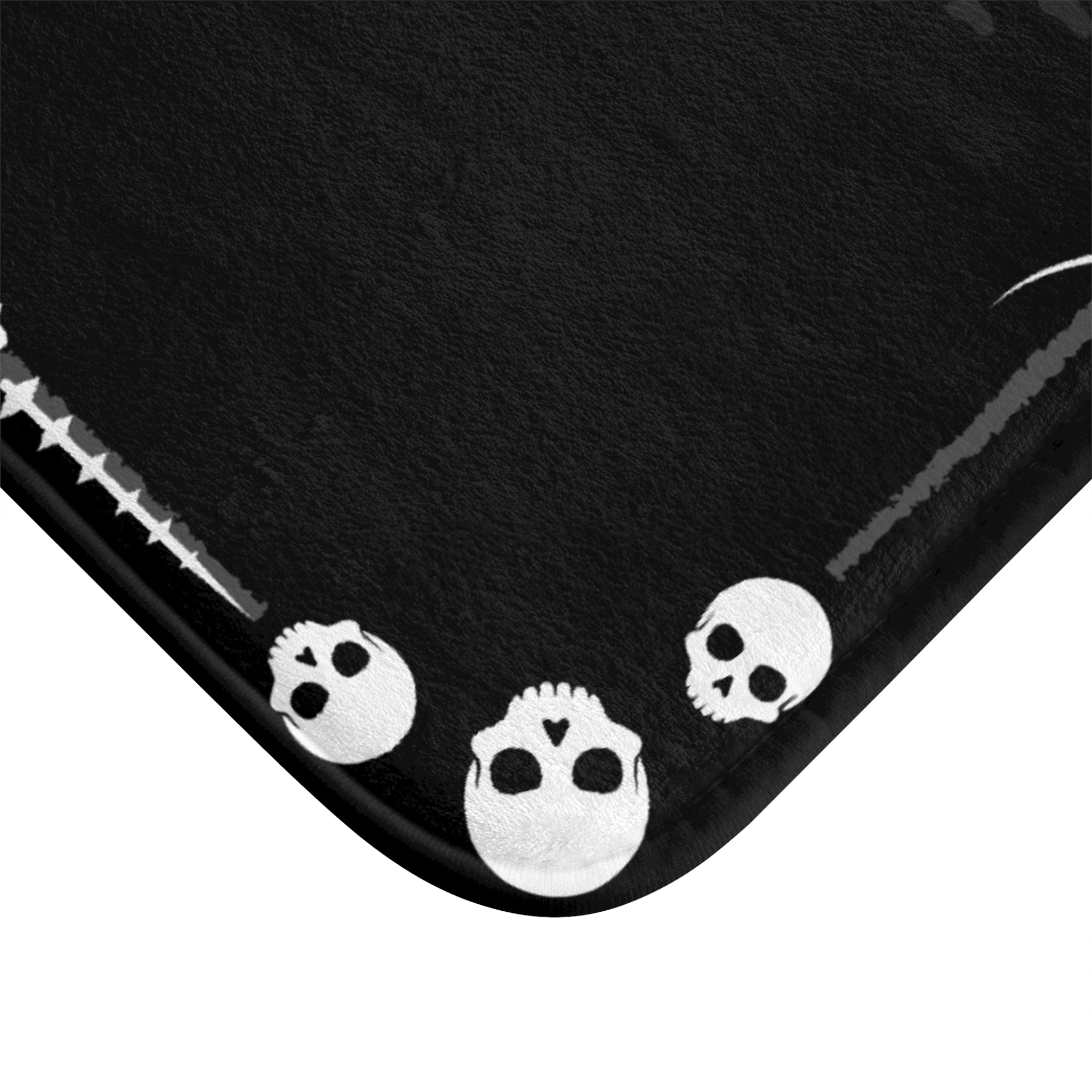 Skeleton Footprints Bath Mat — Gothic Skull Border Black Bathroom Decor