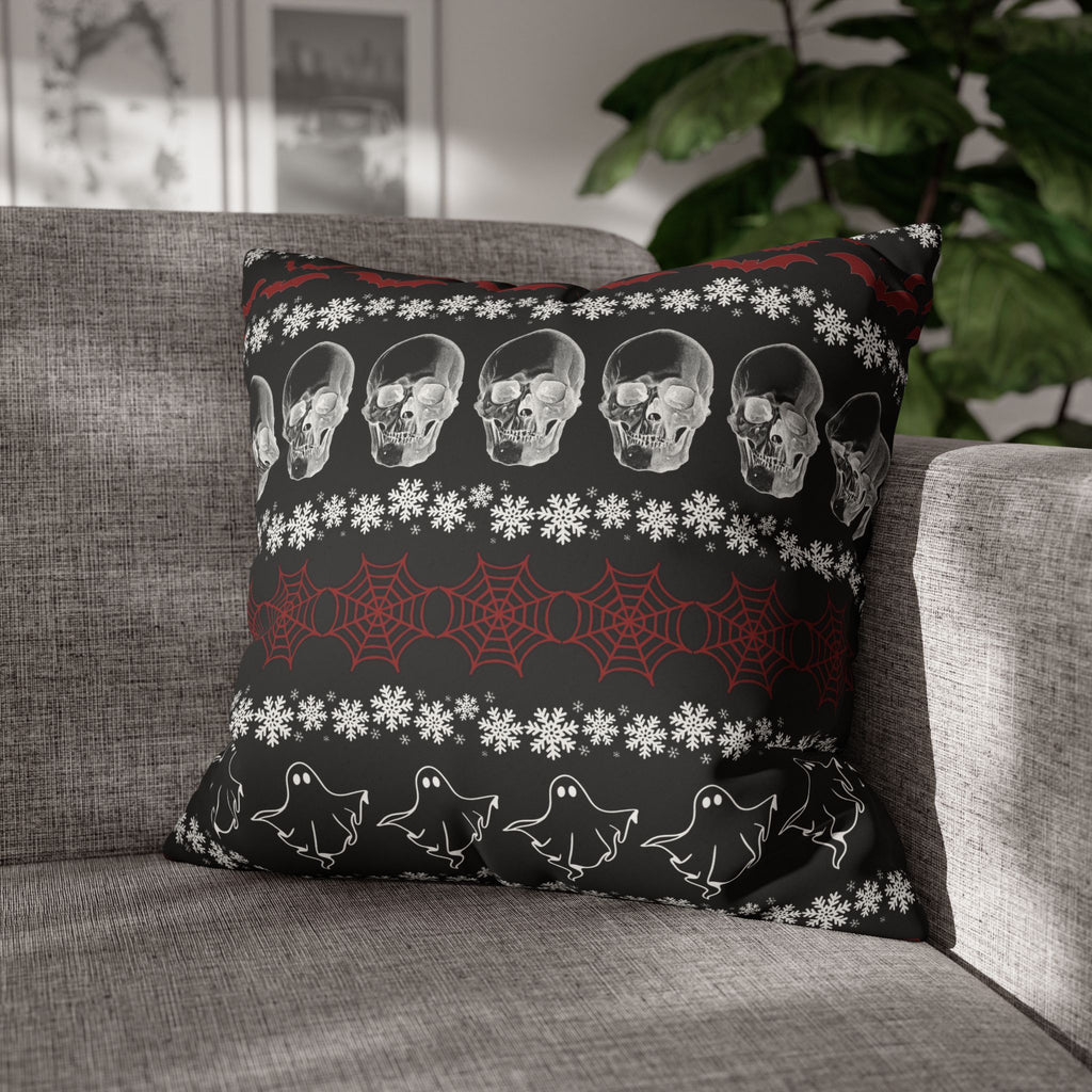Merry Creepmas Gothic Ugly Sweater Throw Pillow — Goth Holiday Dark Home Decor