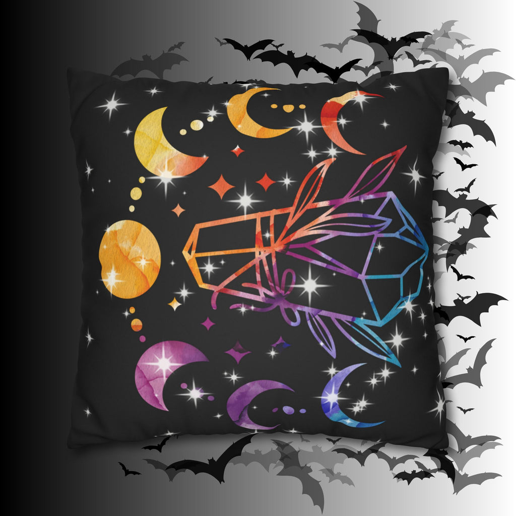 Rainbow Crystal Celestial Throw Pillow — Witchy Gothic Dark Home Decor