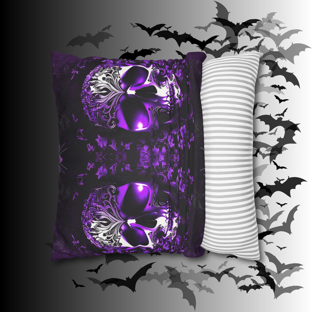 Purple Gothic Skull Throw Pillow — Damask Dark Home Decor