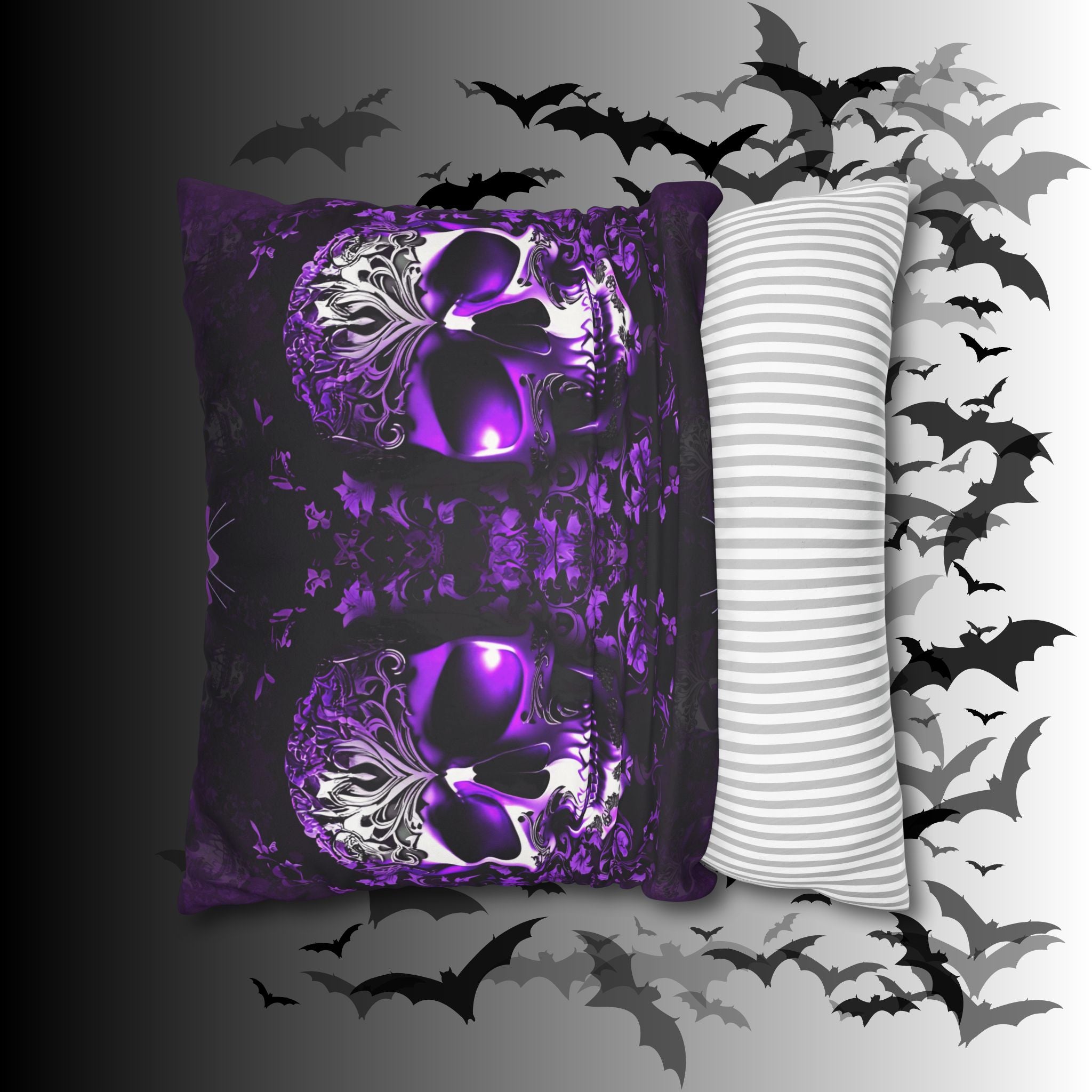 Purple Gothic Skull Throw Pillow — Damask Dark Home Decor