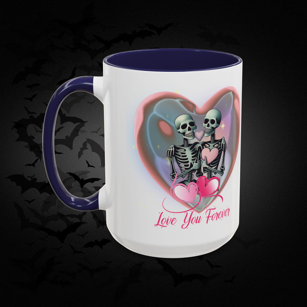 Love You Forever Valloween Coffee Mug — Skeleton Couple Heart Design (11/15oz)