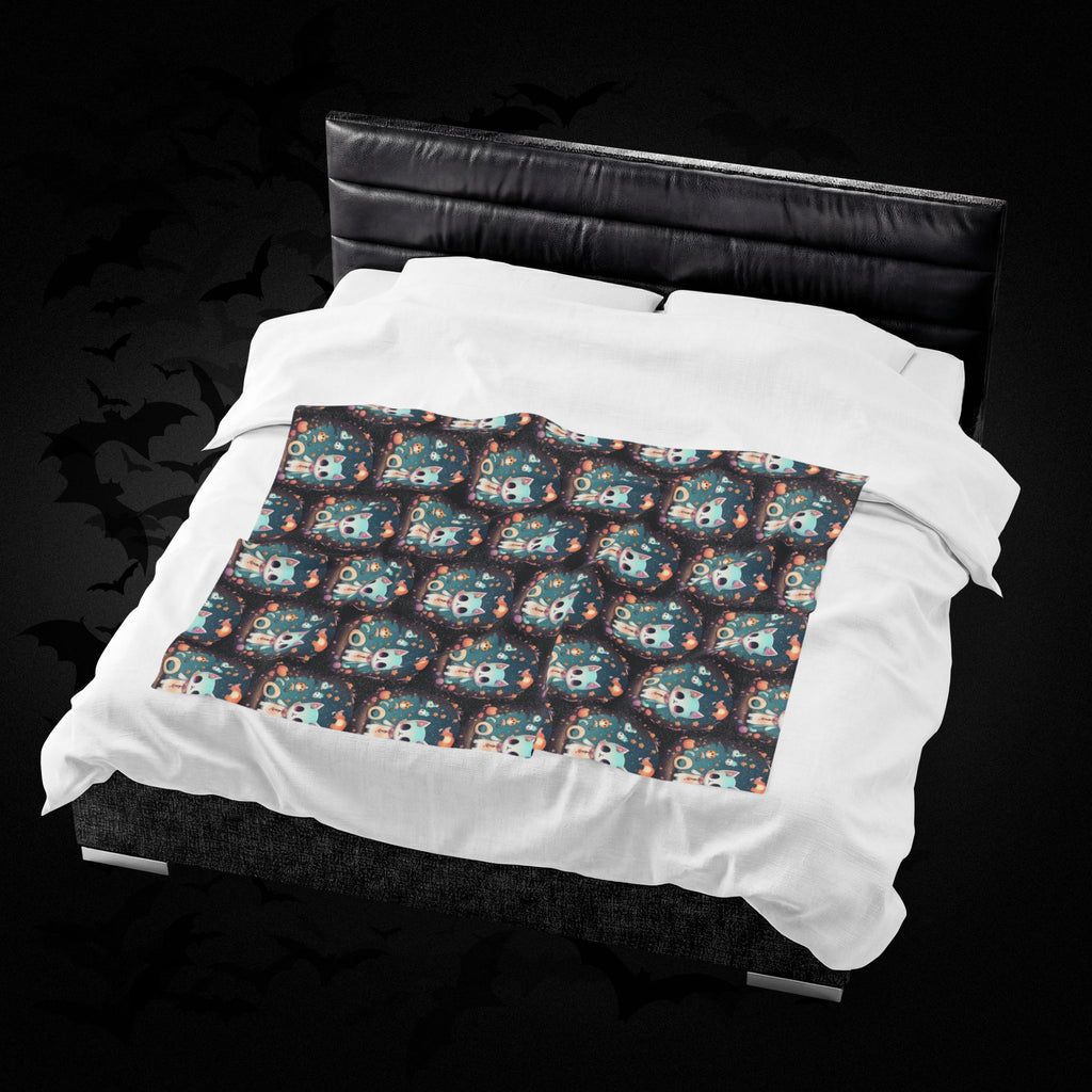 Pastel Goth Cat Throw Blanket — Creepy Cute Kawaii Dark Home Decor