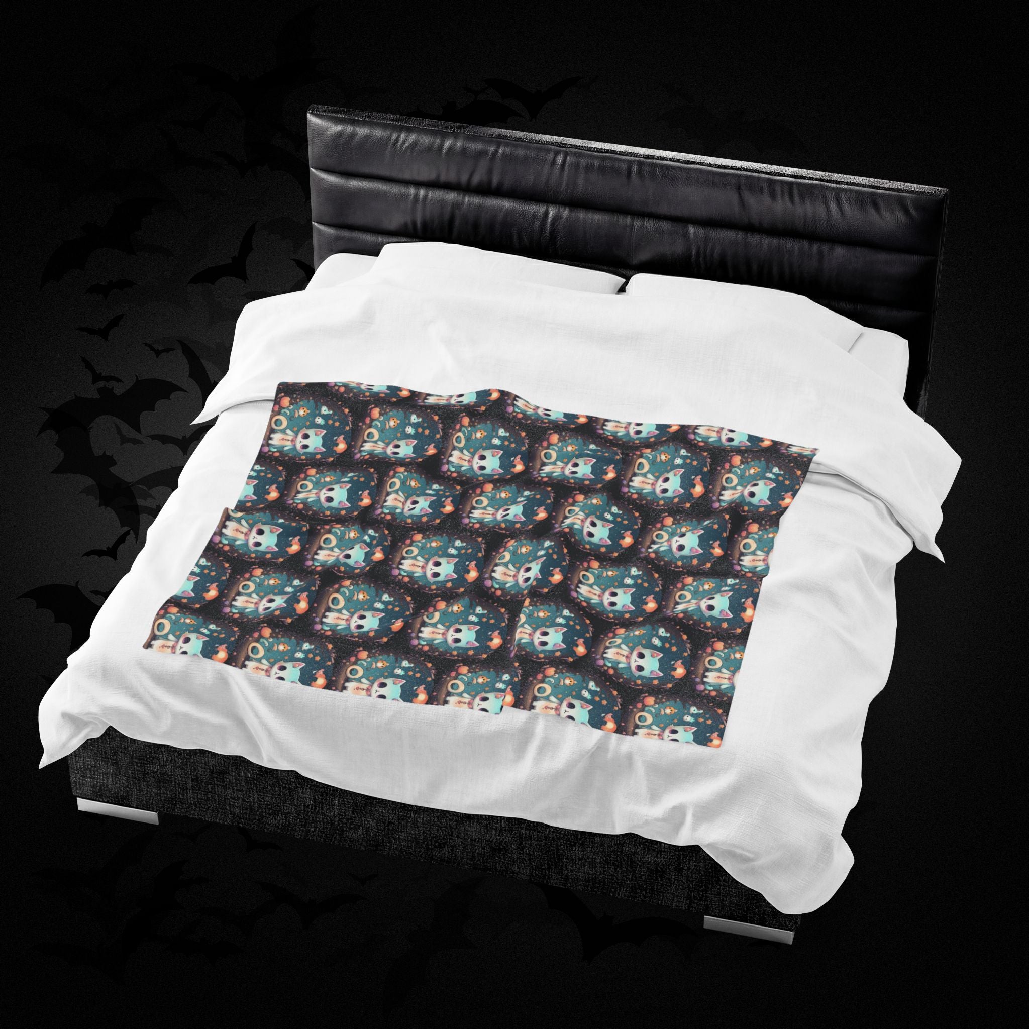 Pastel Goth Cat Throw Blanket — Creepy Cute Kawaii Dark Home Decor
