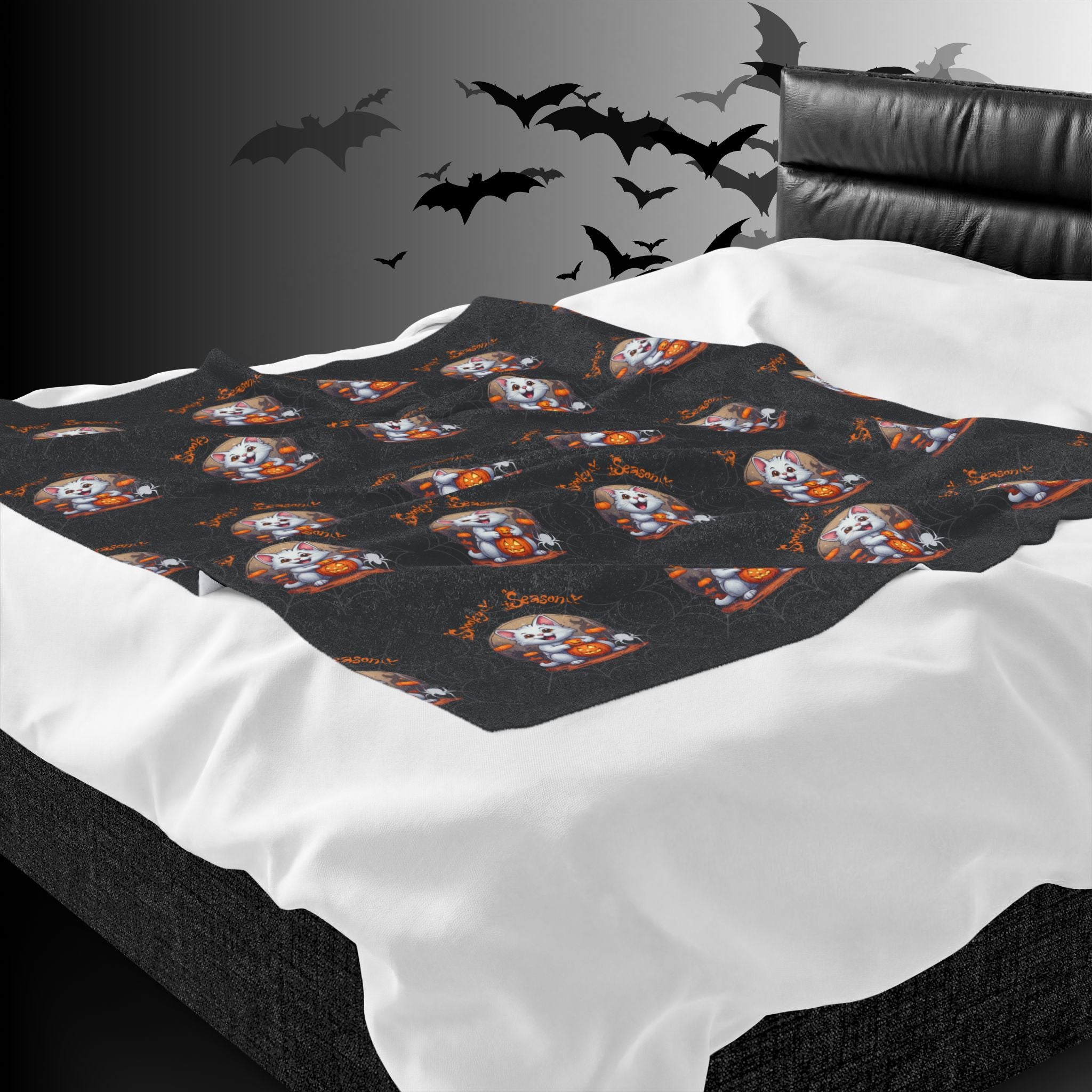 Spooky Season Cat Halloween Throw Blanket — Pumpkin Gothic Home Decor