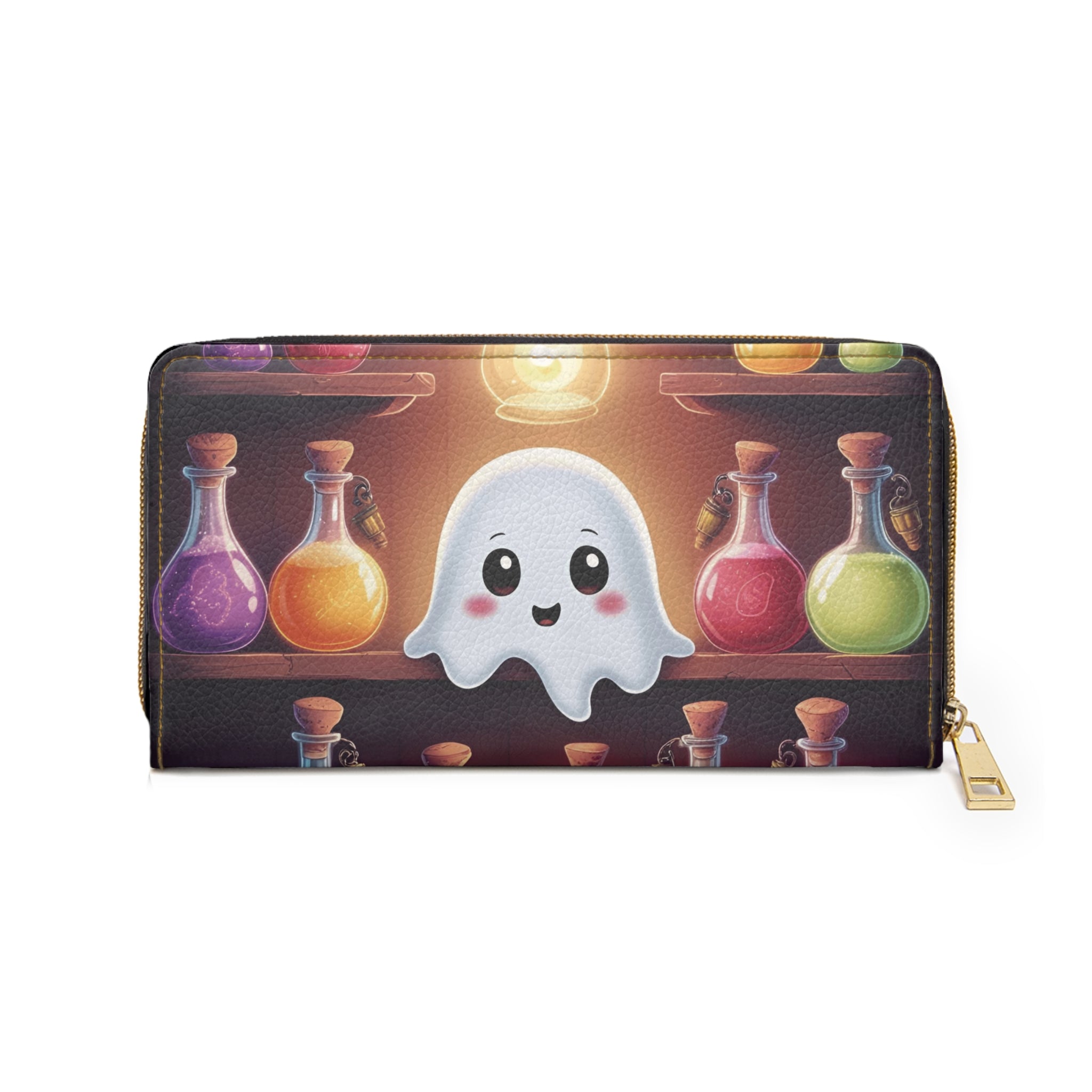 Apothecary Ghost Potion Wallet | Kawaii Spooky Faux Leather Zipper Clutch