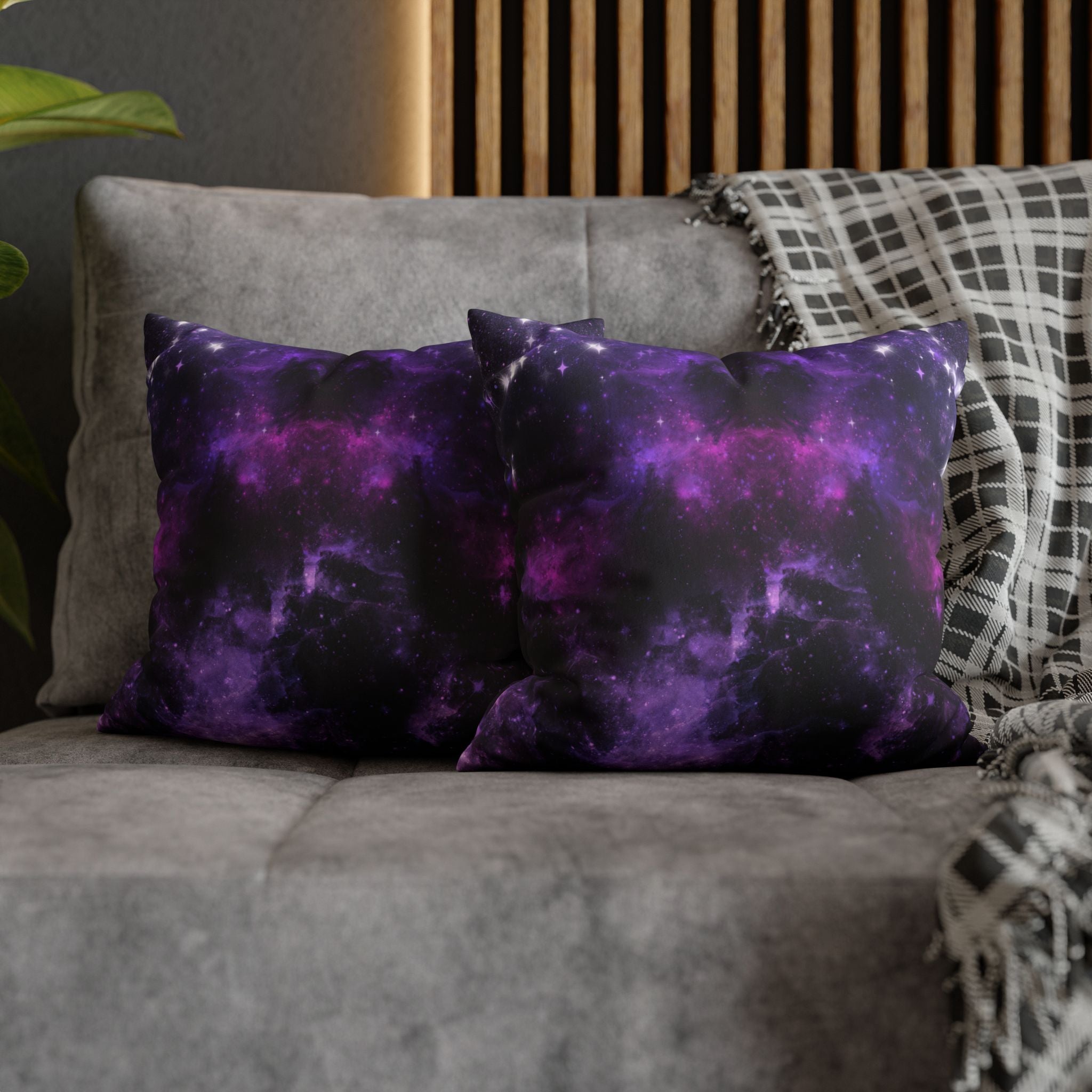Purple Galaxy Cosmic Throw Pillow — Dark Celestial Witchy Home Decor
