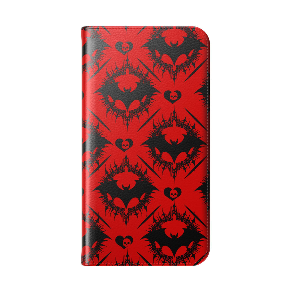 Gothic Bat Wallet Flip Case - Elegant Goth Phone Wallet - Bat Pattern Flip Case - Gothic Phone Case - Stylish Wallet Phone Case