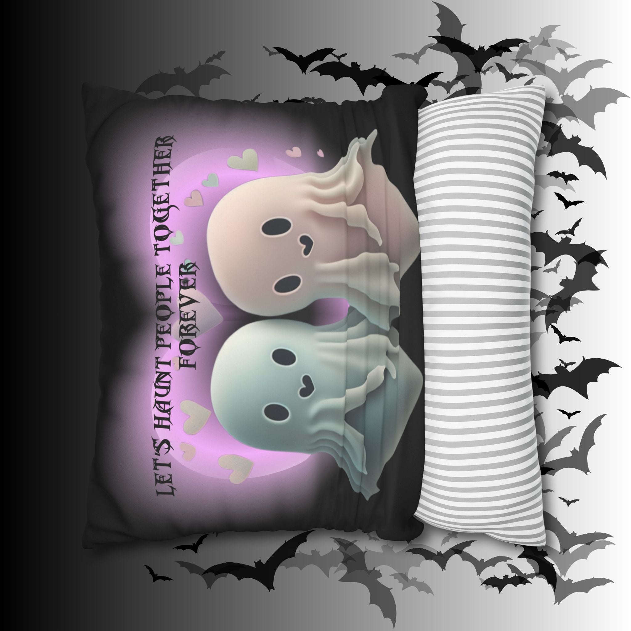 Let's Haunt People Together Forever Ghost Throw Pillow — Gothic Love Halloween Decor
