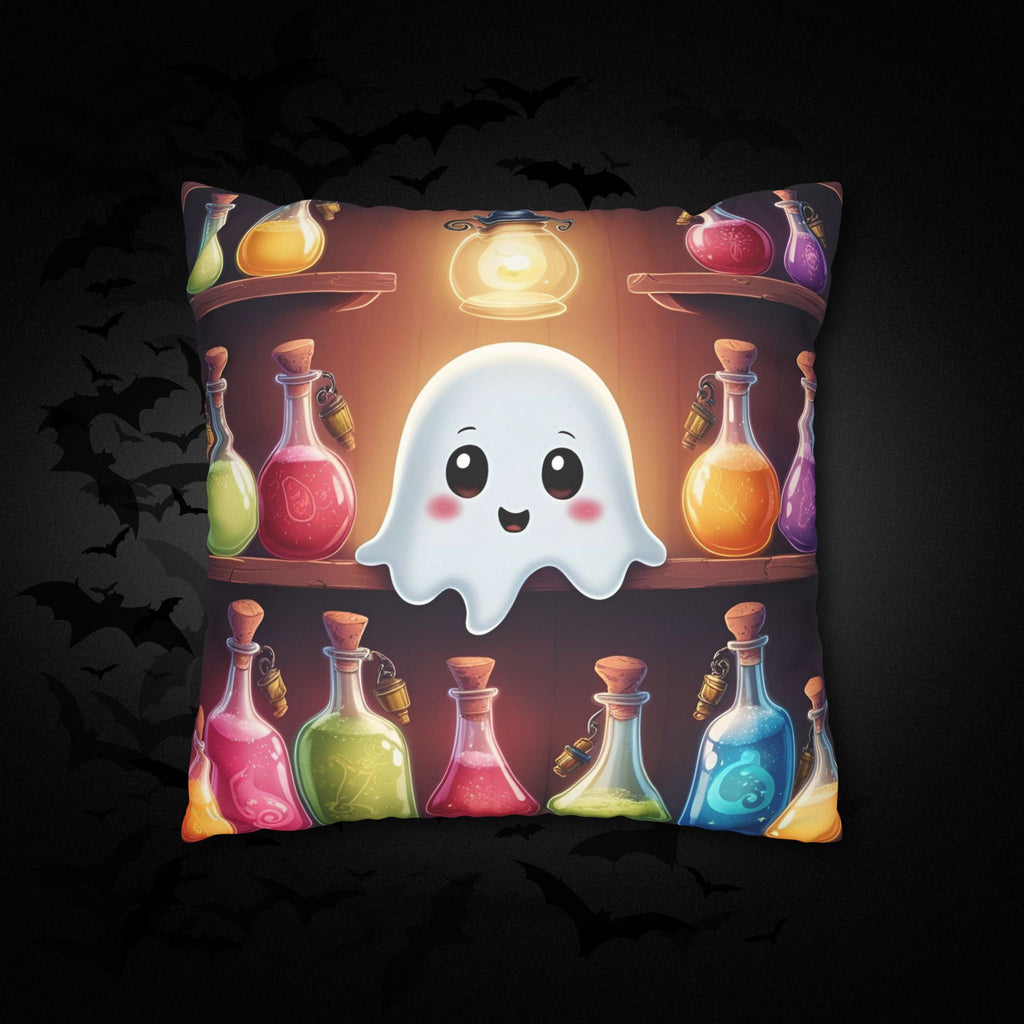 Apothecary Ghost Throw Pillow — Whimsigoth Potion Shelf Dark Home Decor