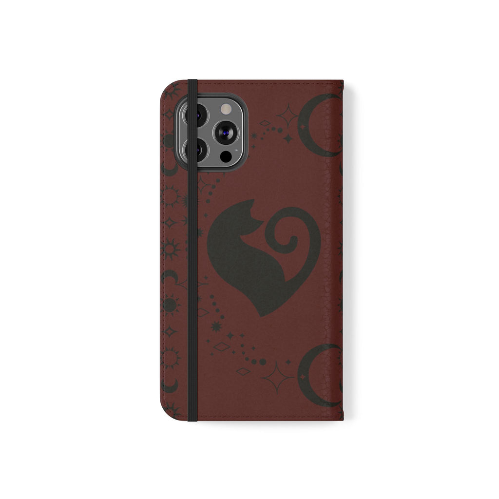 Dark Academia Celestial Black Cat Flip Wallet Case for iPhone and Samsung Galaxy Phones