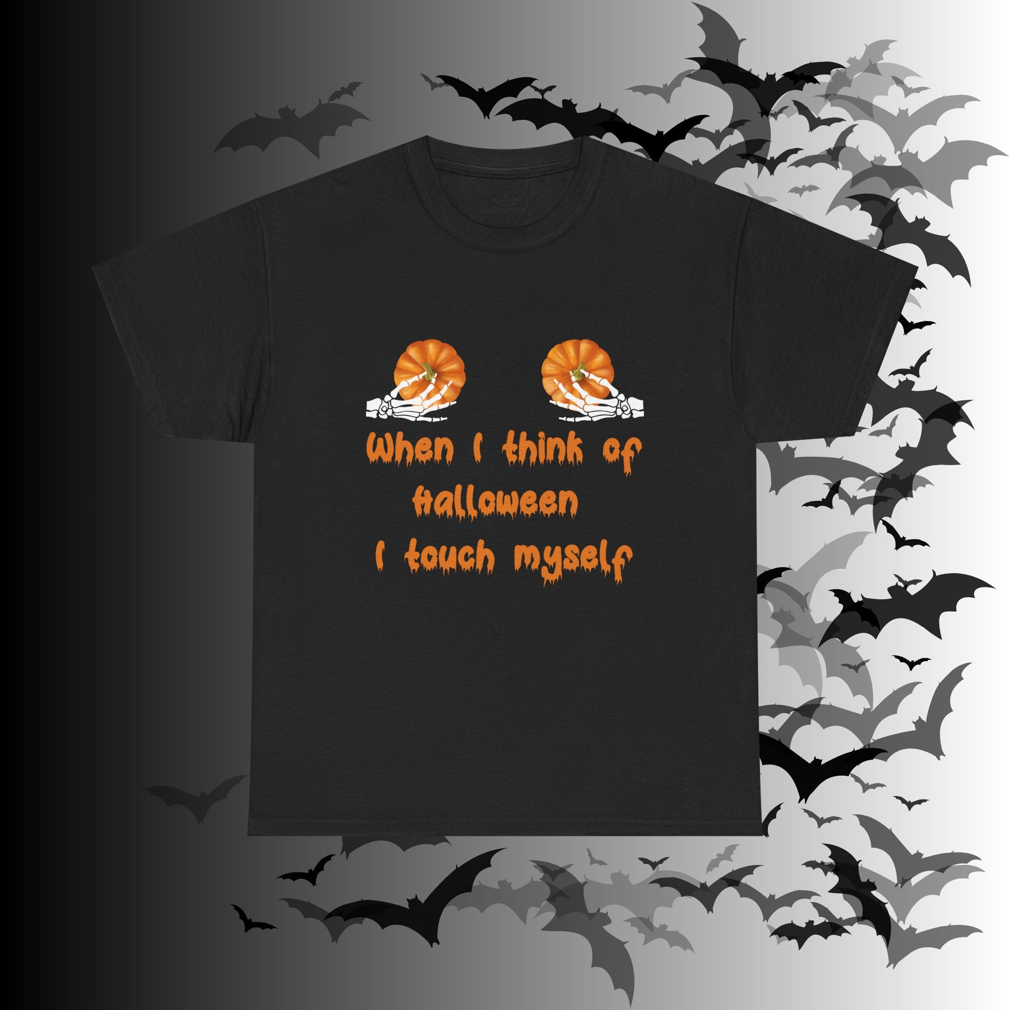 "When I Think of Halloween I Touch Myself" Pumpkin T-Shirt — Funny Halloween Tee