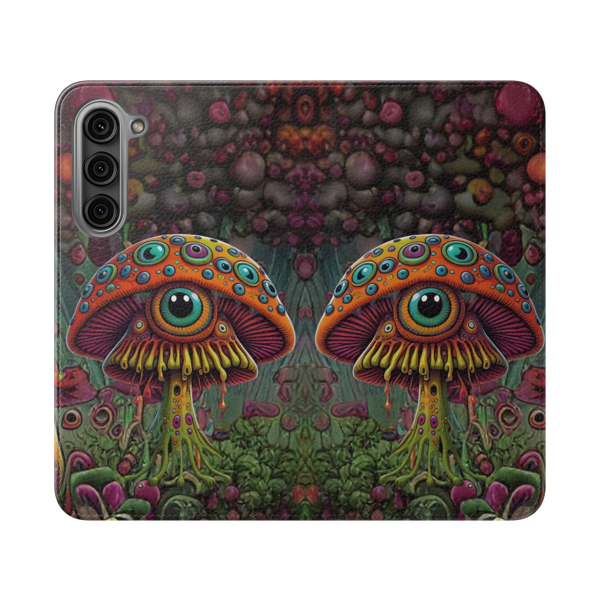 Trippy Mushroom Cottagecore Flip Wallet Phone Case - Mushroom Wallet Case for Samsung iPhone - Psychedelic Wallet Phone Cases