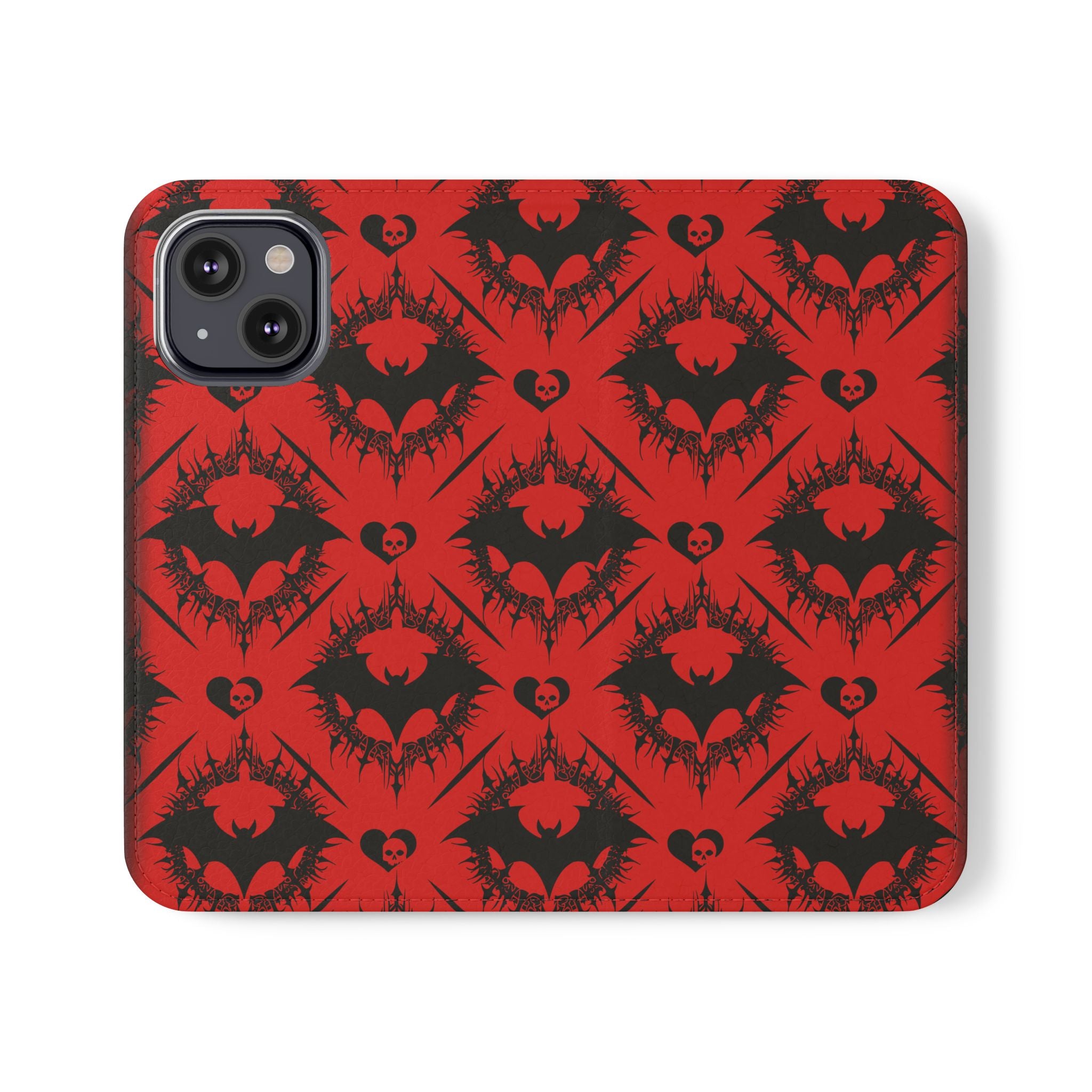 Gothic Bat Wallet Flip Case - Elegant Goth Phone Wallet - Bat Pattern Flip Case - Gothic Phone Case - Stylish Wallet Phone Case