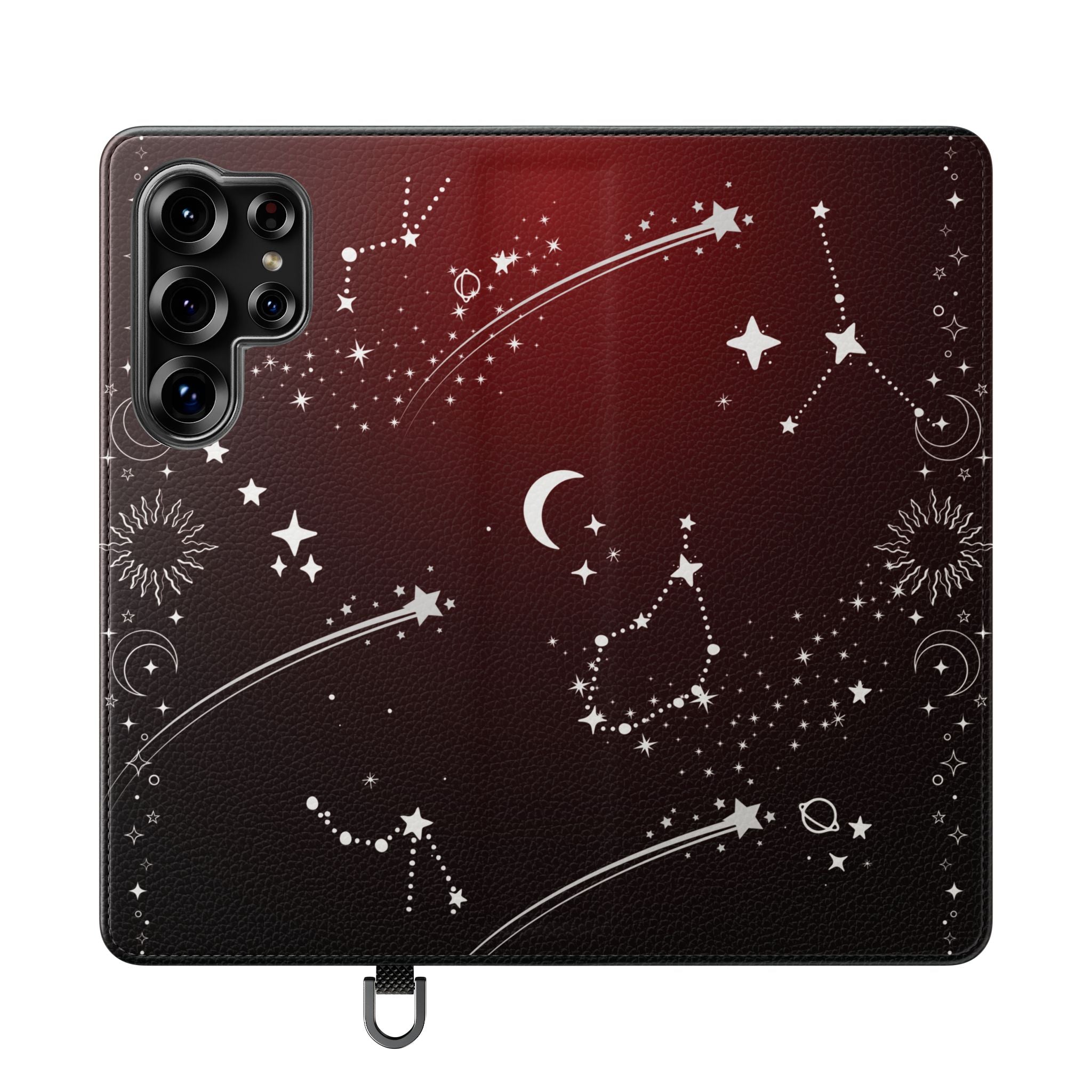 Gothic Celestial Black and Red Flip Wallet Case for iPhone and Samsung Galaxy Phones
